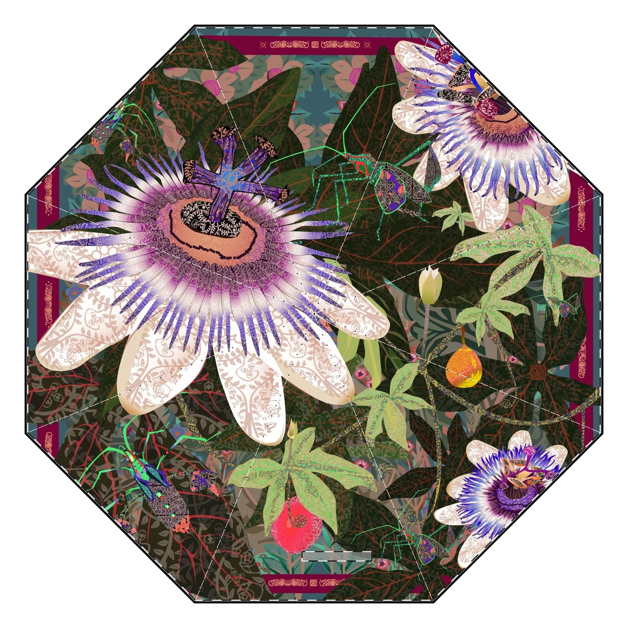 Shoosty Bugs Passion Flower Semi-Automatic Foldable Umbrella One size - Wearable Fine Art by Shoosty