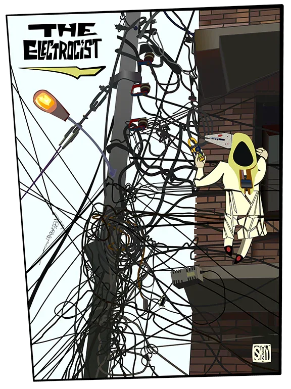 The Contractor Series: The Electrocist Premium Fitted T-Shirt – Limited Edition Shoosty 2022 Collection - Wearable Fine Art by Shoosty