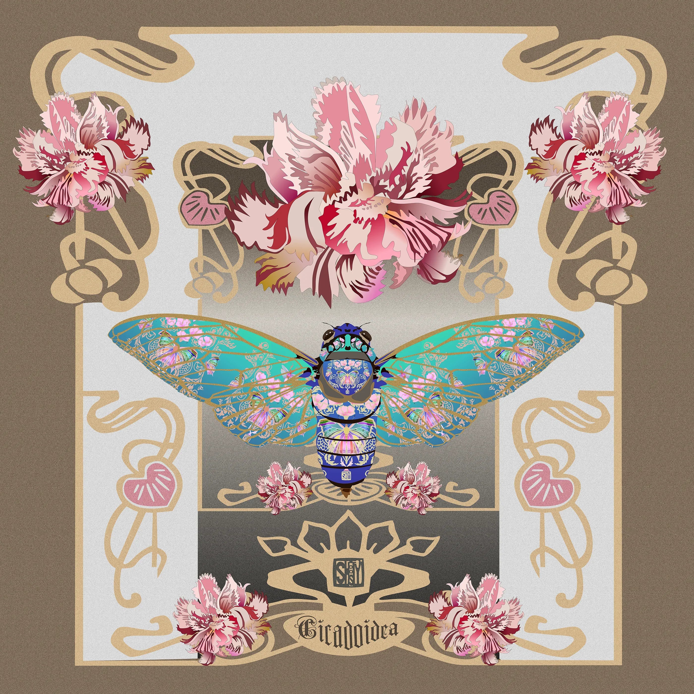 The Golden and Purple Cicada Scarf as Fine Art - Wearable Fine Art by Shoosty