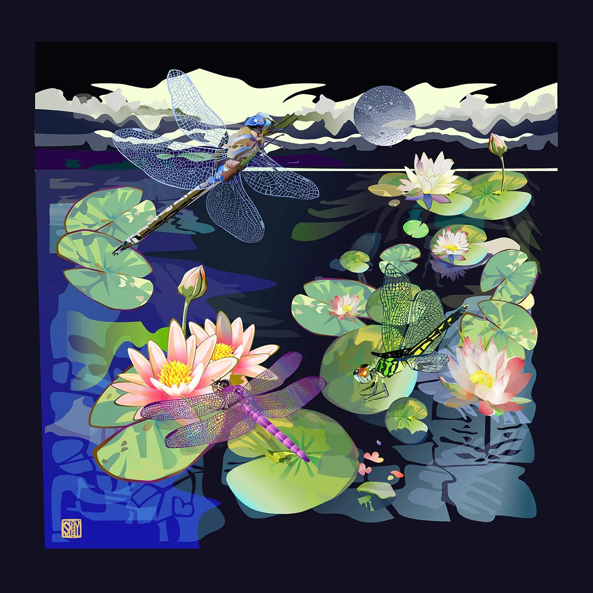 Dragonfly at Night Napkin - Wearable Fine Art by Shoosty