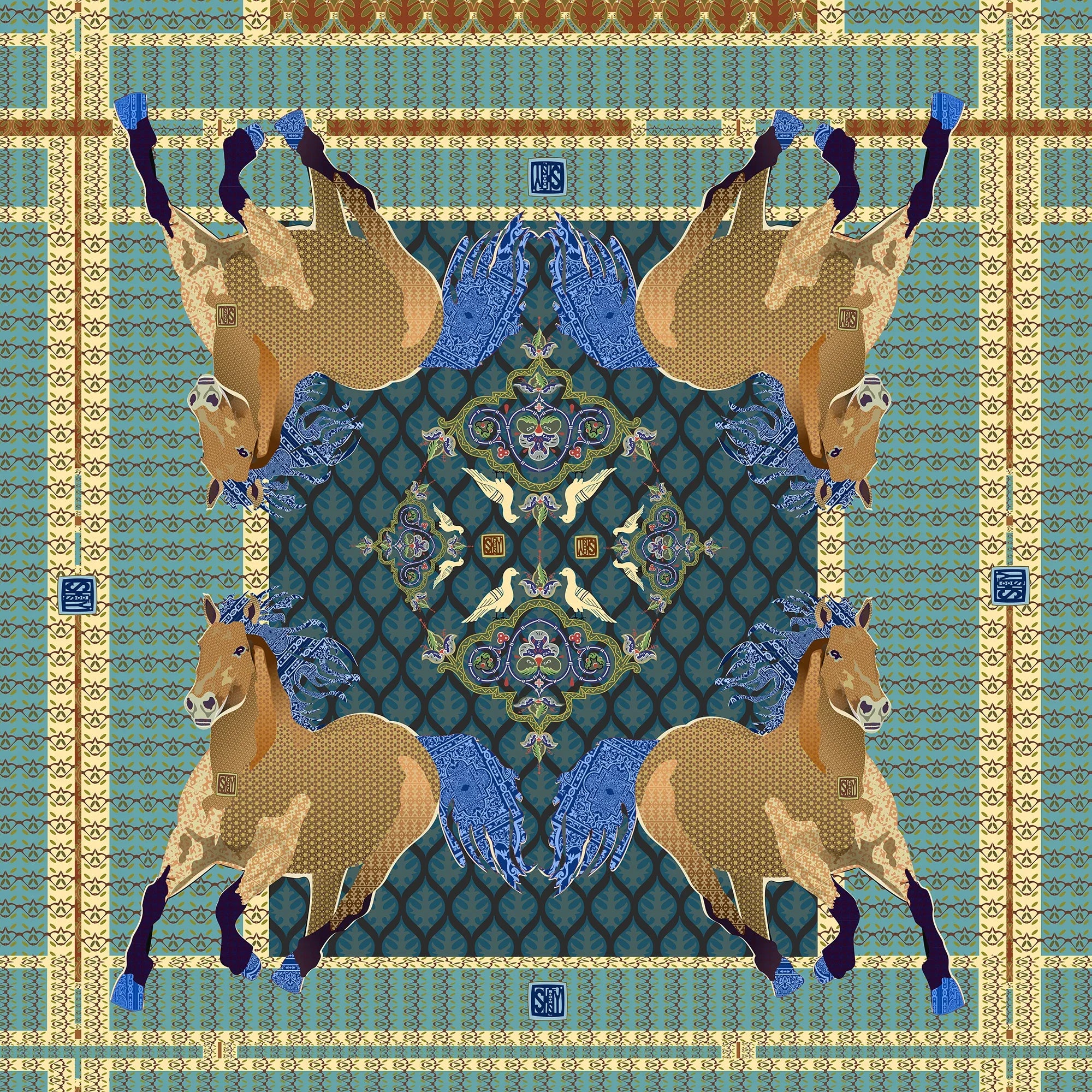 Equine Lattice Masterpiece Silk Scarf – Fit for a Queen - Wearable Fine Art by Shoosty