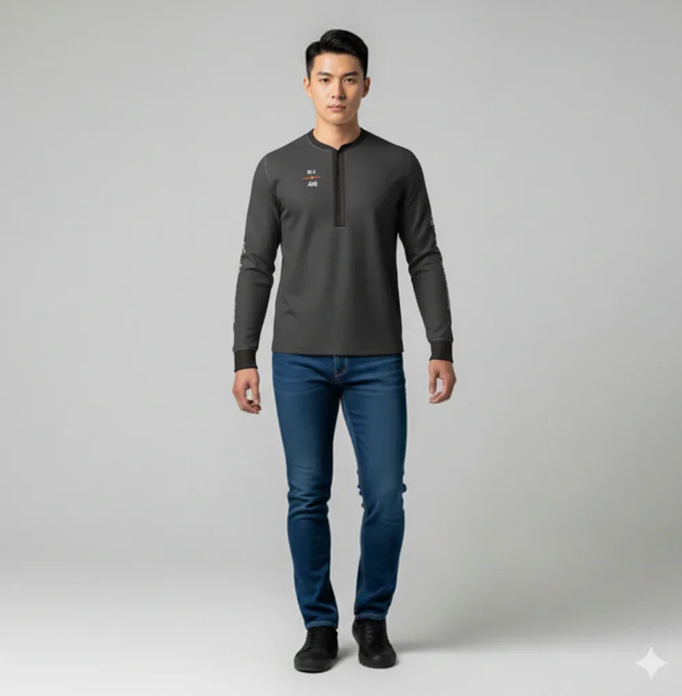 Komainu / Lion Dog - V2 Long Sleeve Henley – Limited Edition Shoosty Artist Series - Wearable Fine Art by Shoosty