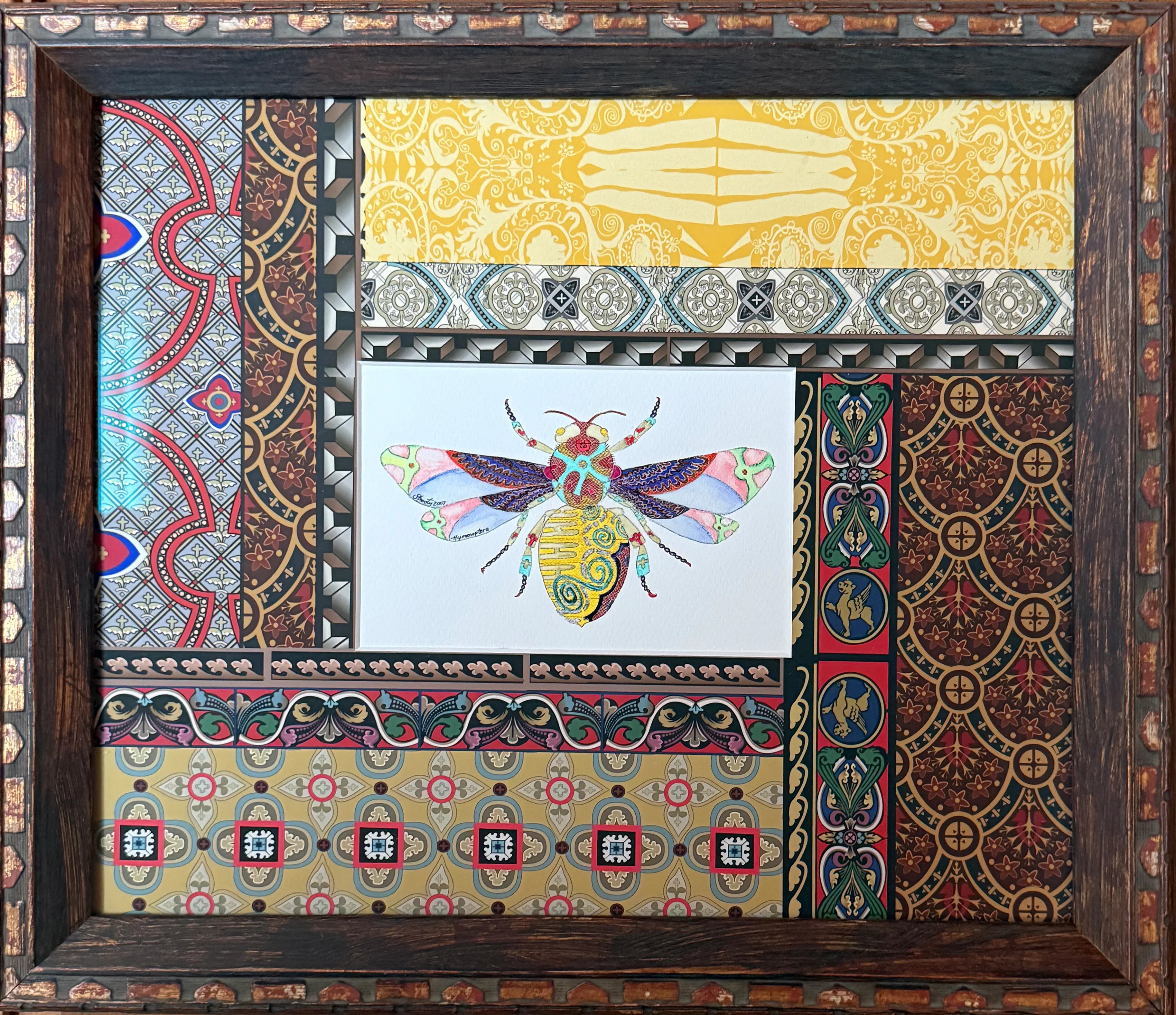 Framed Egyptian/Klimt Bumble Bee with Exotic Mat - Wearable Fine Art by Shoosty