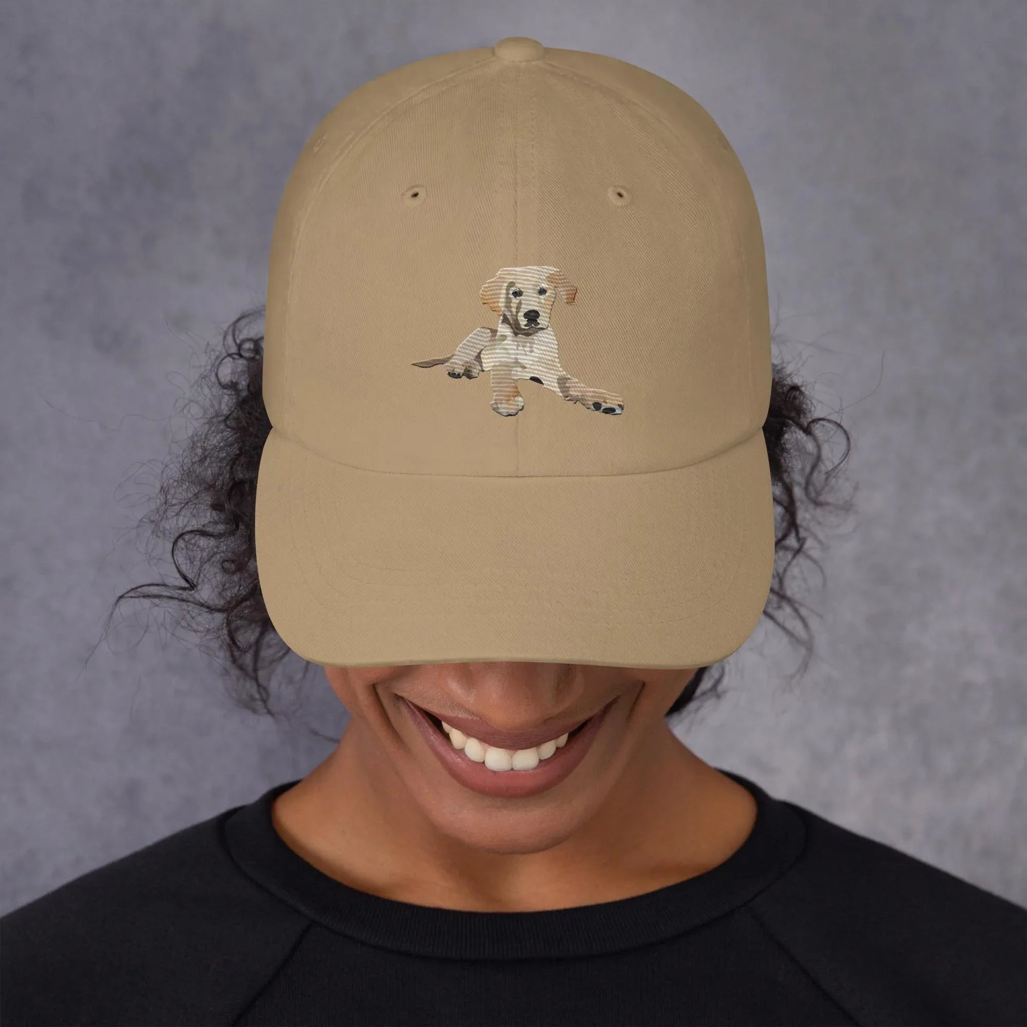 Benny Puppy Dad hat Khaki - Wearable Fine Art by Shoosty