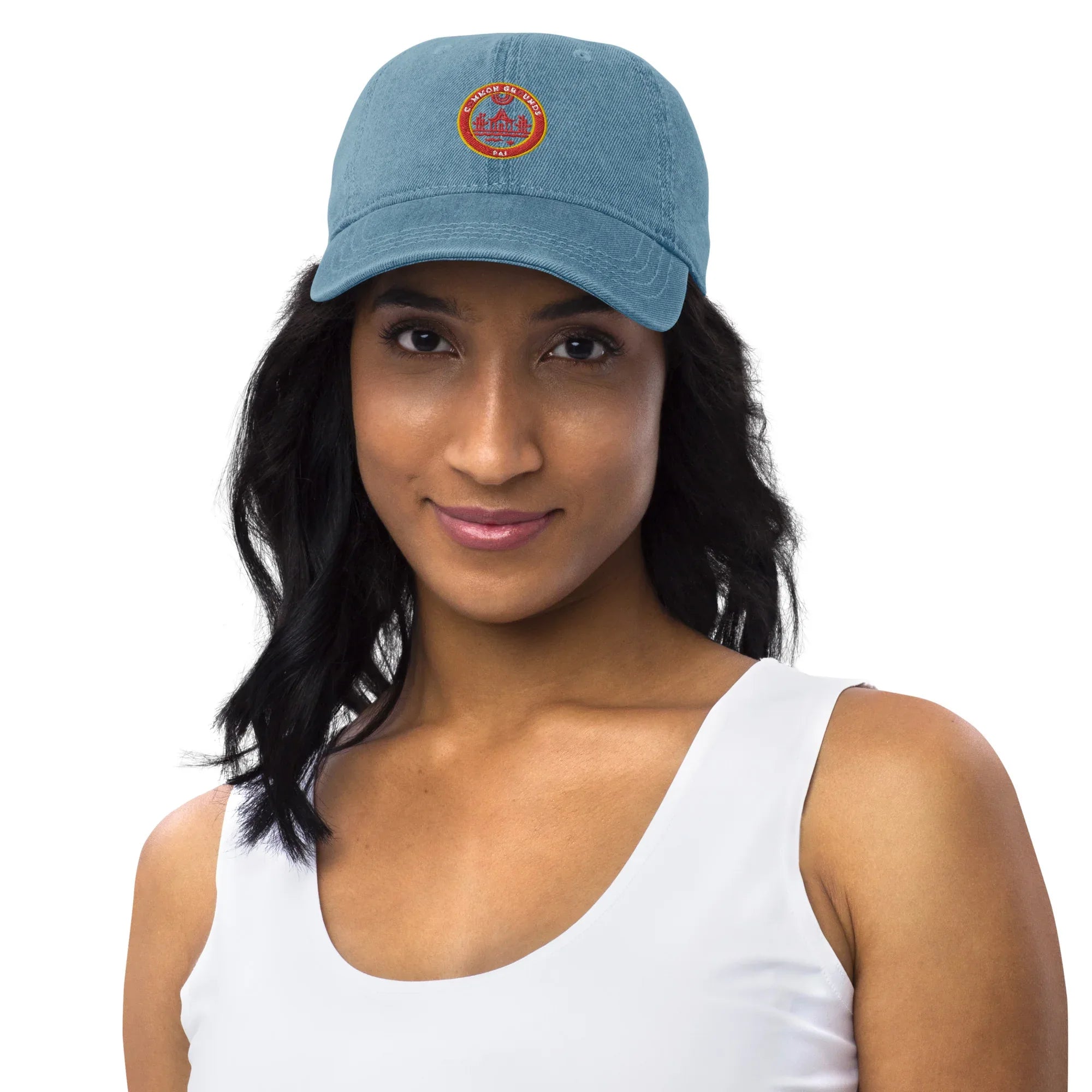 Common Grounds Denim Hat - Wearable Fine Art by Shoosty