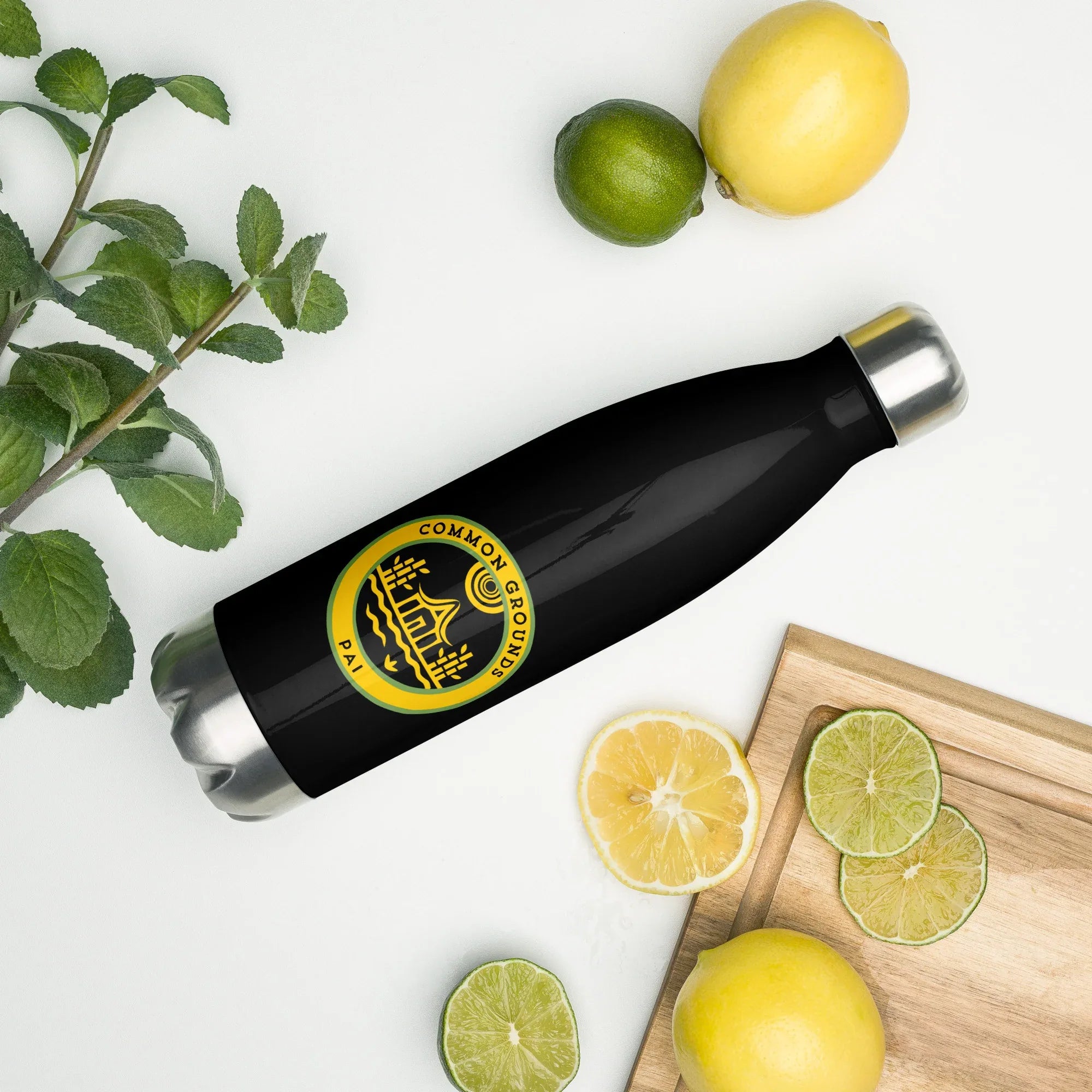 Common_Grounds_Stainless steel water bottle Default Title - Wearable Fine Art by Shoosty