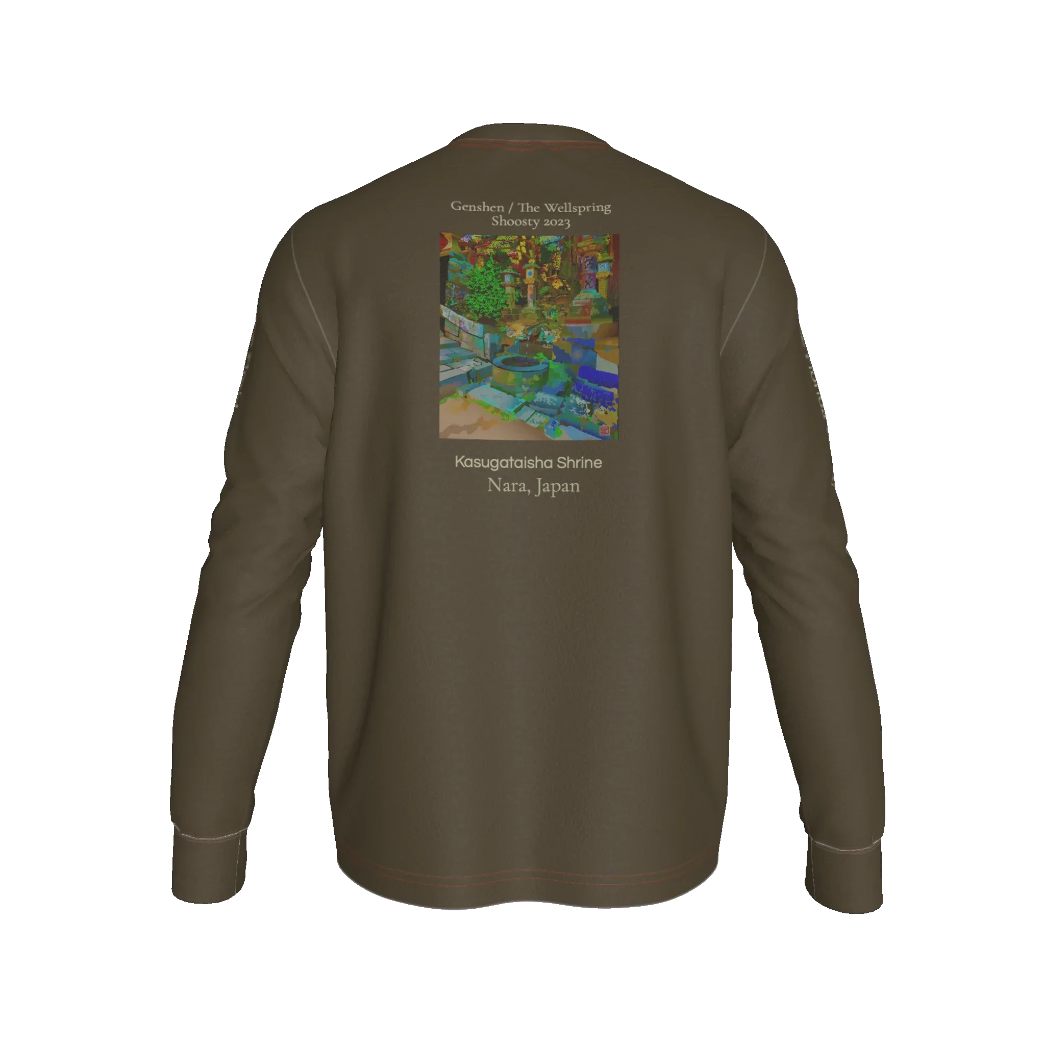 Kasugataisha Shrine Wellspring Long Sleeve Henley T-Shirt - Wearable Fine Art by Shoosty