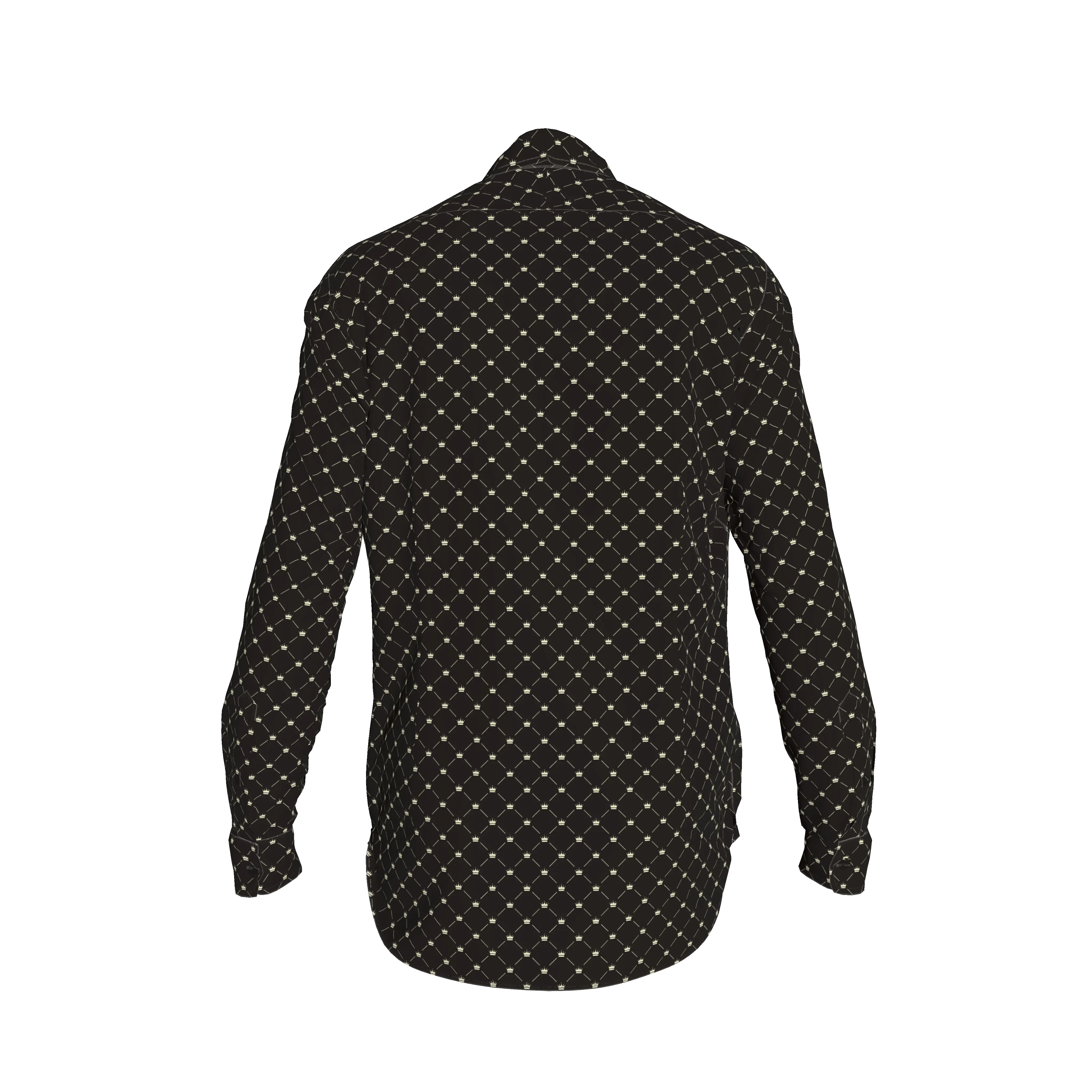 Crown and Lines Silver on Black Structured Linen Men's Dress Shirt - Wearable Fine Art by Shoosty