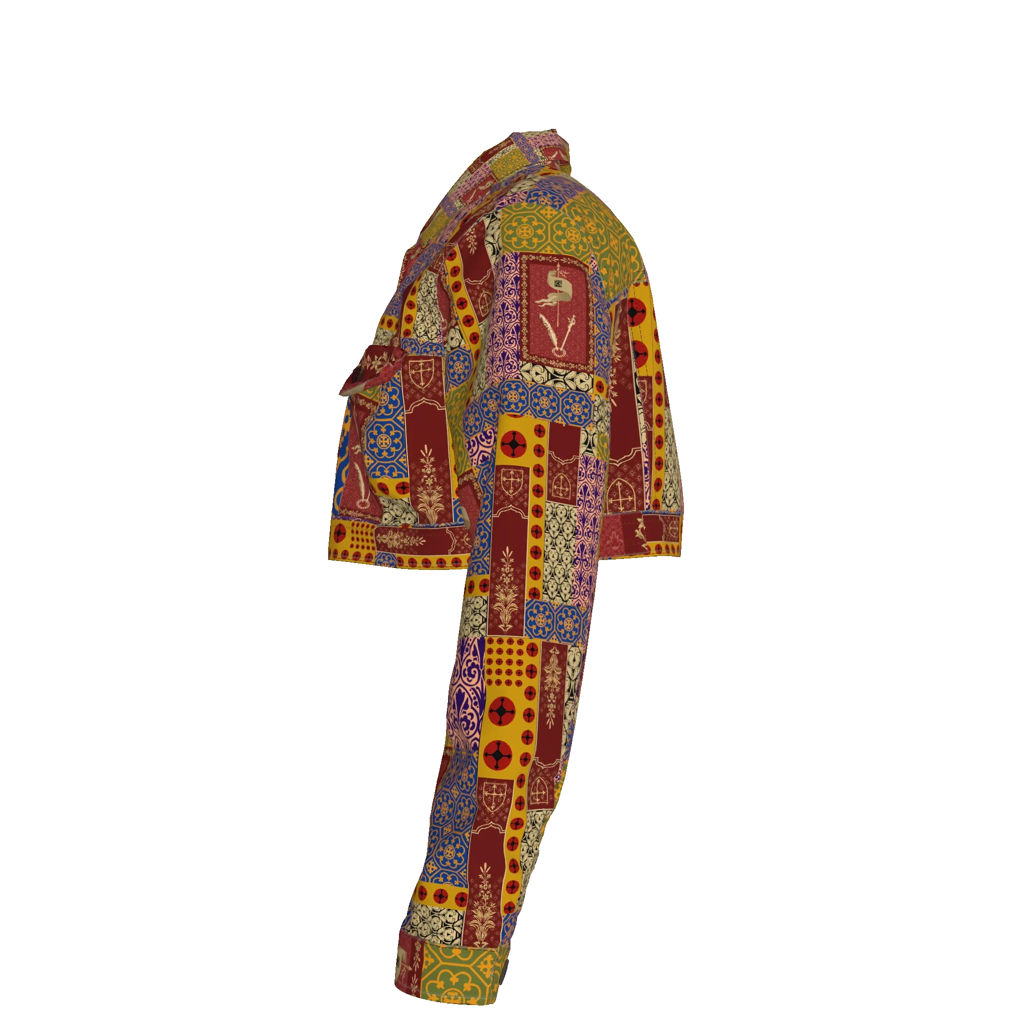 Cropped Jean Jacket in Patchwork Print Twill - Wearable Fine Art by Shoosty