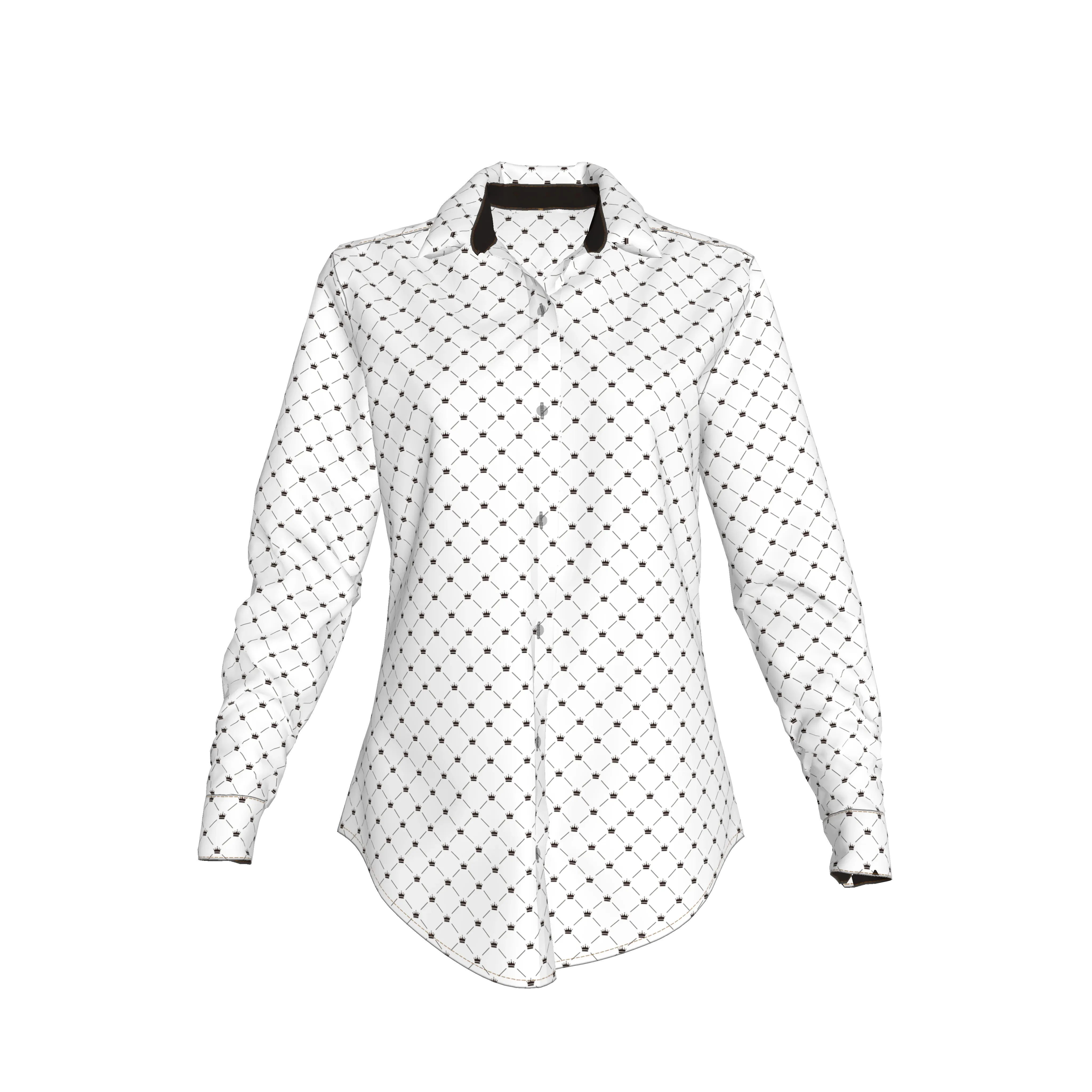 Crown and Lines Black on White Soft-Structured Linen Button Front Women's Shirt - Wearable Fine Art by Shoosty