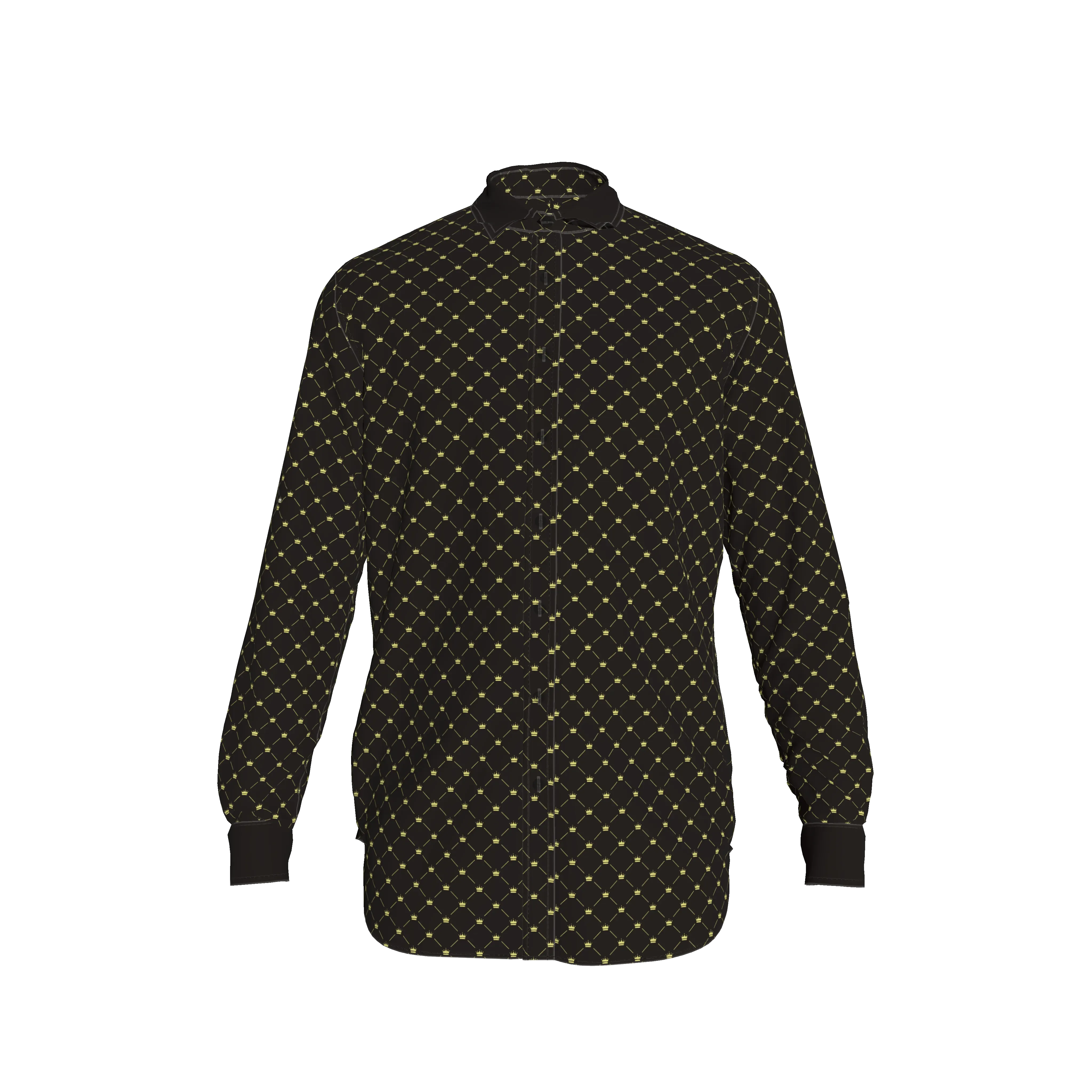 Crown and Lines Gold on Black Soft-Structured Linen Men's Dress Shirt - Wearable Fine Art by Shoosty