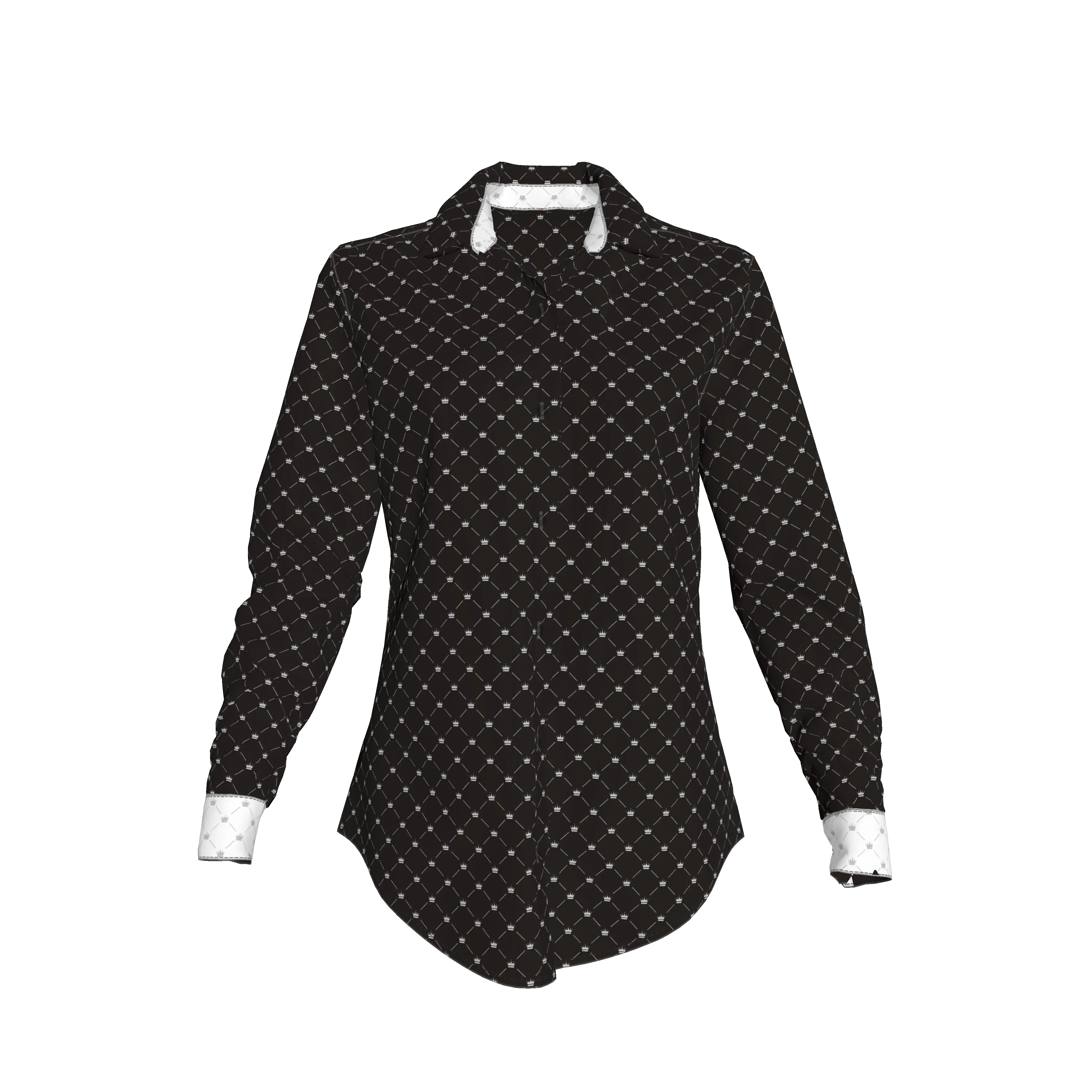 Crown and LInes Royal Silver on Black Soft-Structured Linen Button Front Women's Shirt - Wearable Fine Art by Shoosty