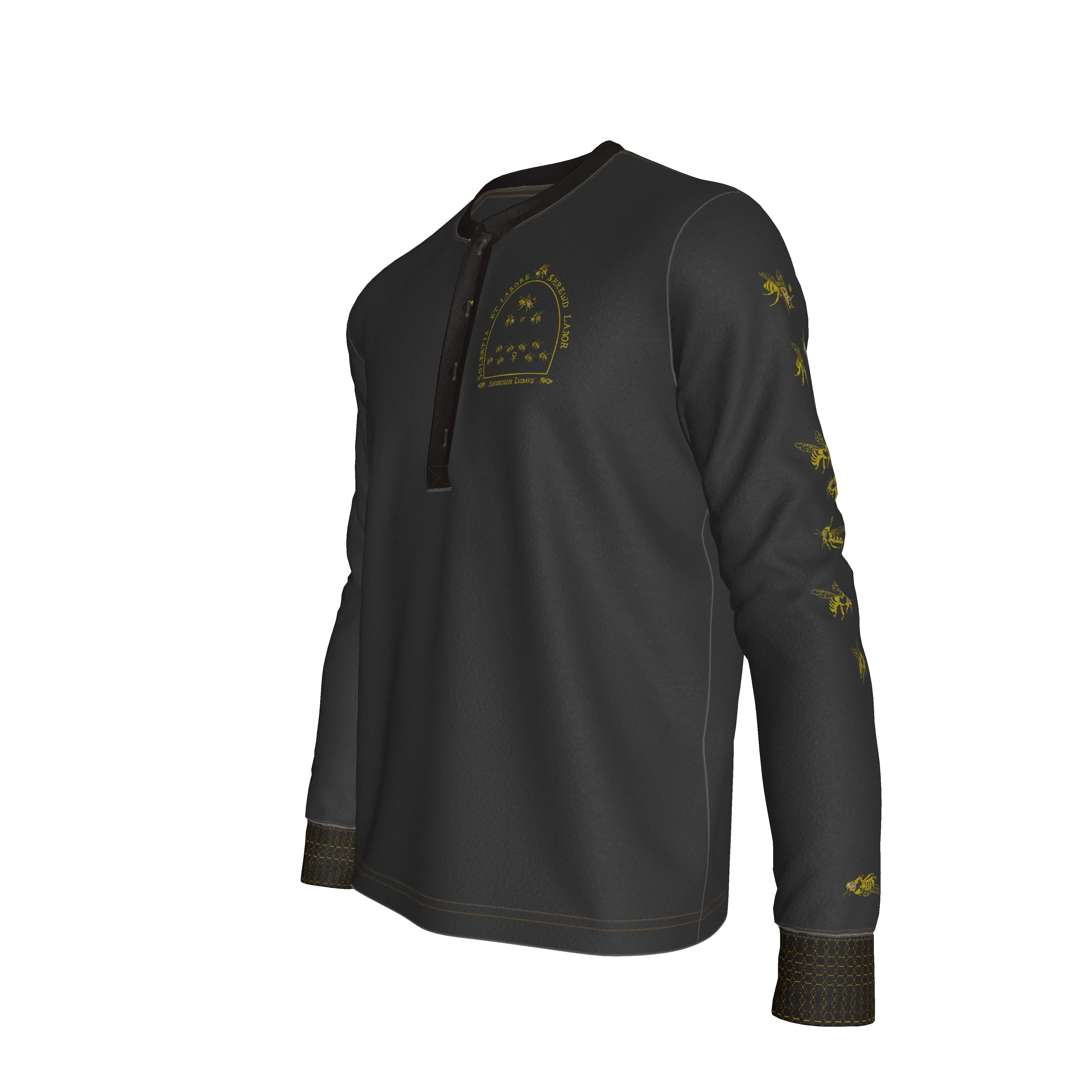 Bee Hierarchy Long Sleeve Henley T-Shirt – Limited Edition Shoosty Artist Series - Wearable Fine Art by Shoosty