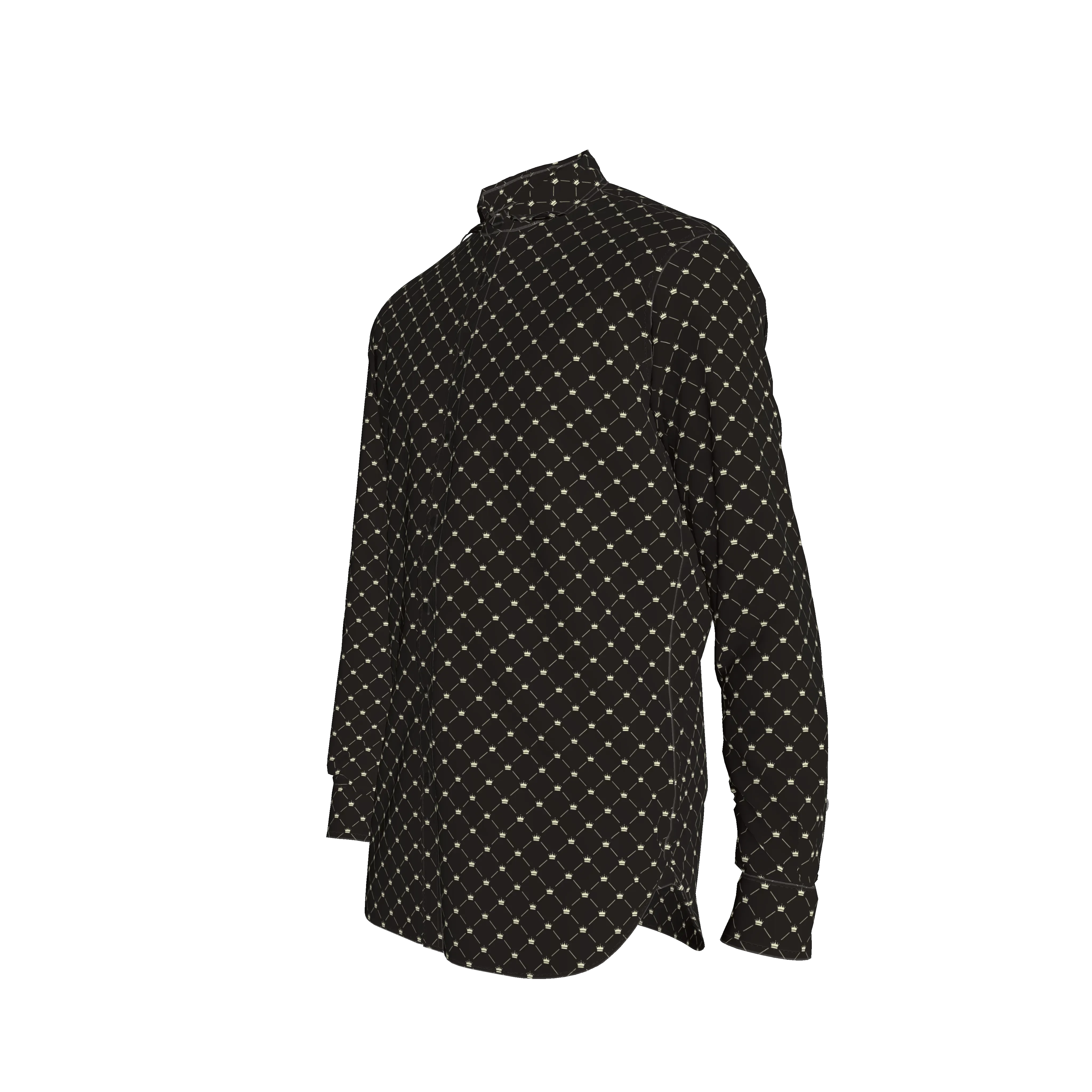 Crown and Lines Silver on Black Structured Linen Men's Dress Shirt - Wearable Fine Art by Shoosty