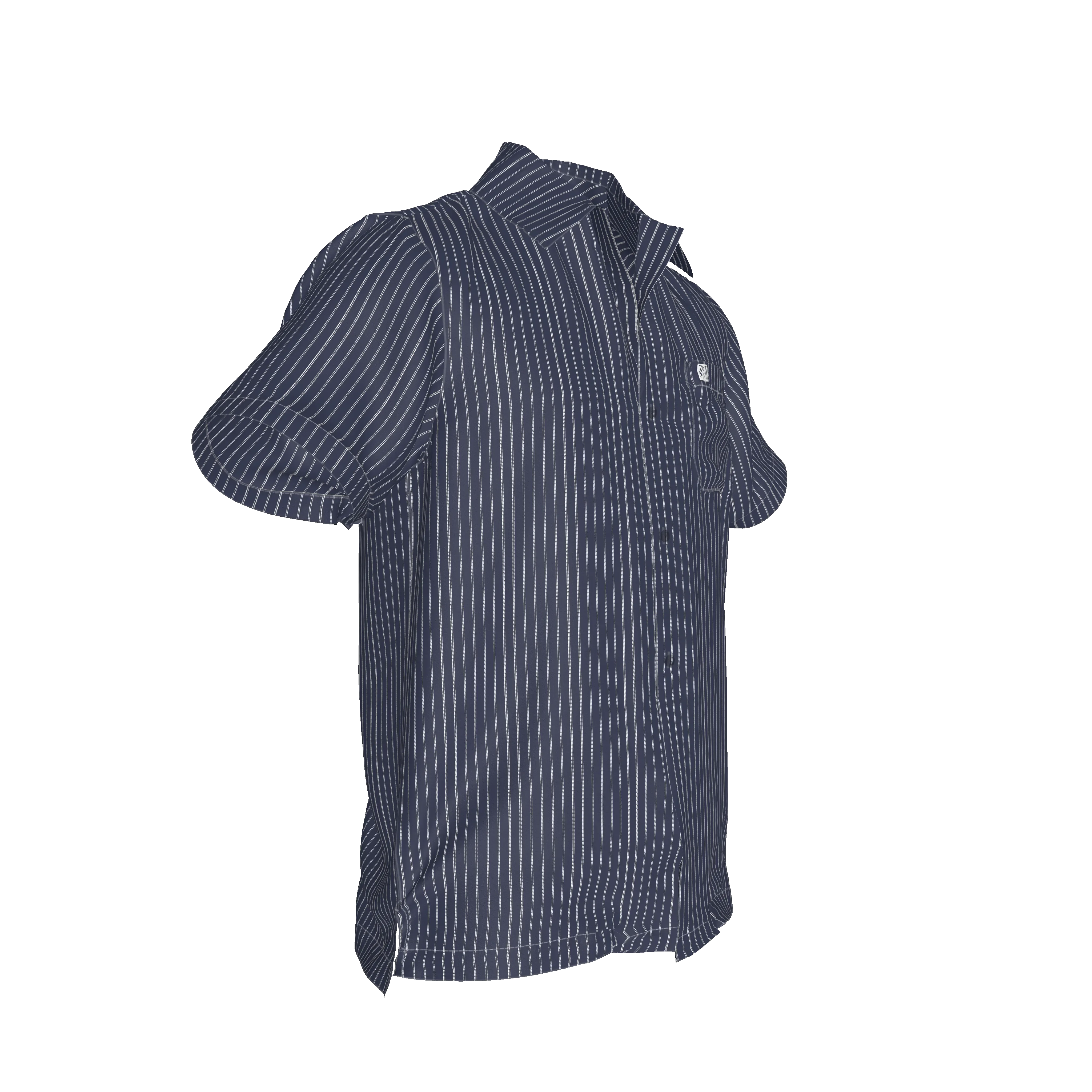 White on Dk Blue Pinstriped Short Sleeve Men’s Shirt with Collar - Wearable Fine Art by Shoosty