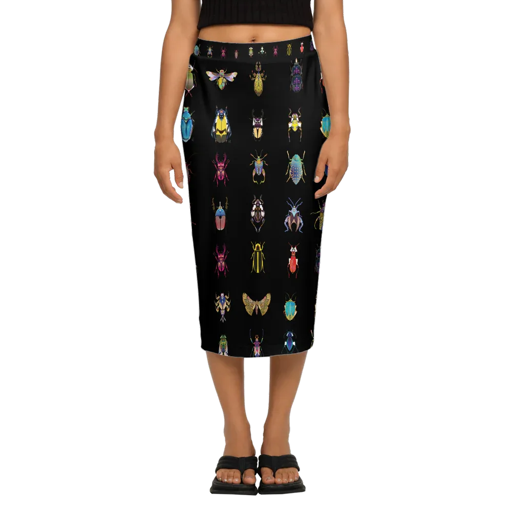 Shoosty® Bugs Black Back Split Pencil Skirt - Wearable Fine Art by Shoosty