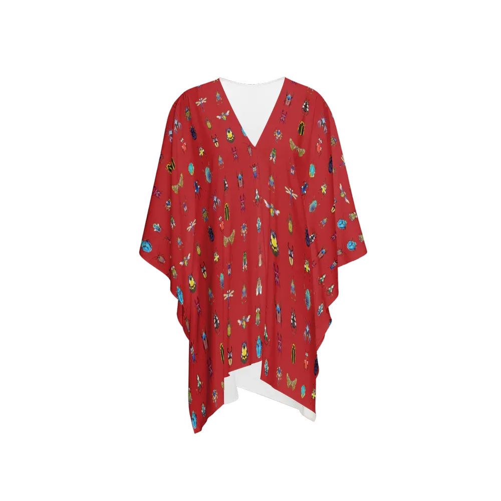 Shoosty® Bugs Combo Red Women's Chiffon-like Wrap - Wearable Fine Art by Shoosty