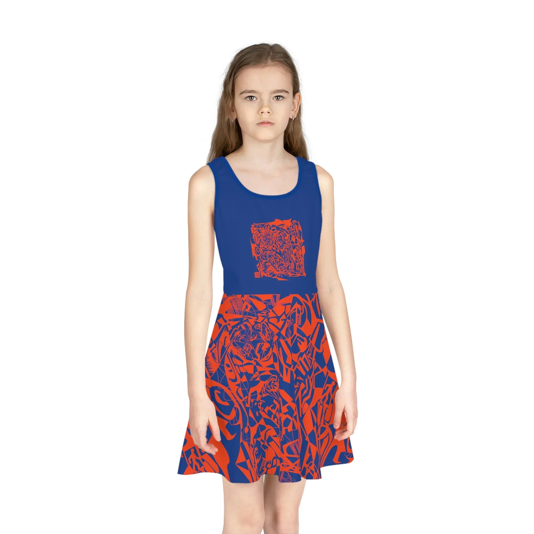 UF Music Gator Girls' Sleeveless Sundress (AOP) Seam thread color automatically matched to design - Wearable Fine Art by Shoosty