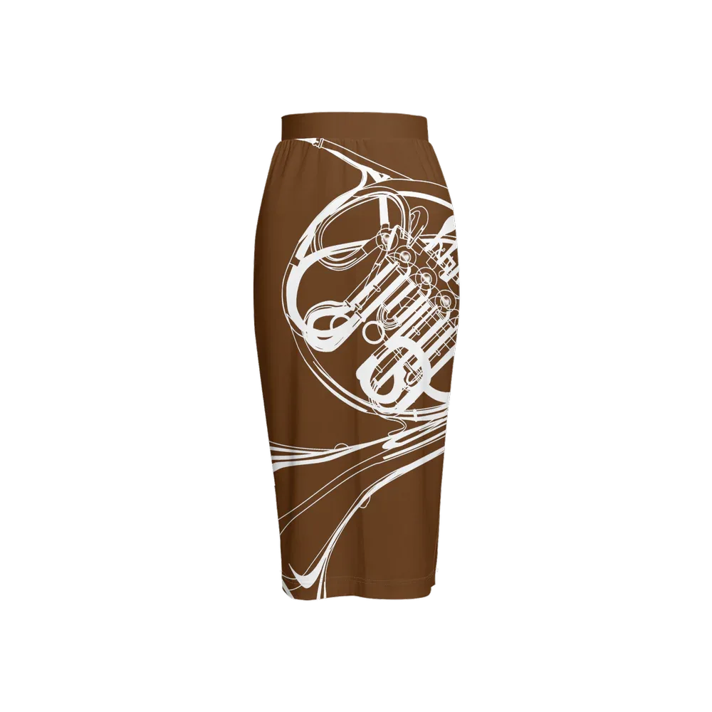 French Horn Women’s Back Split Pencil Skirt - Wearable Fine Art by Shoosty