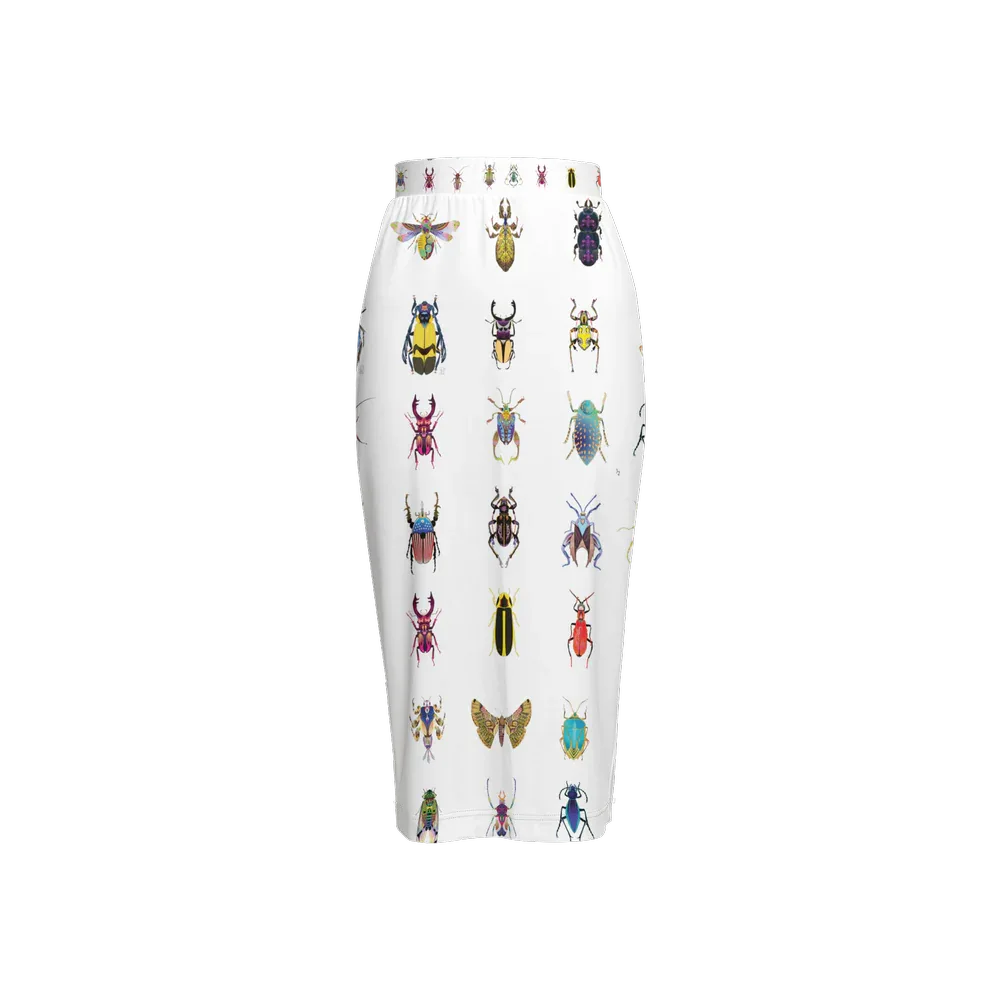 Shoosty® Bugs White Back Split Pencil Skirt - Wearable Fine Art by Shoosty