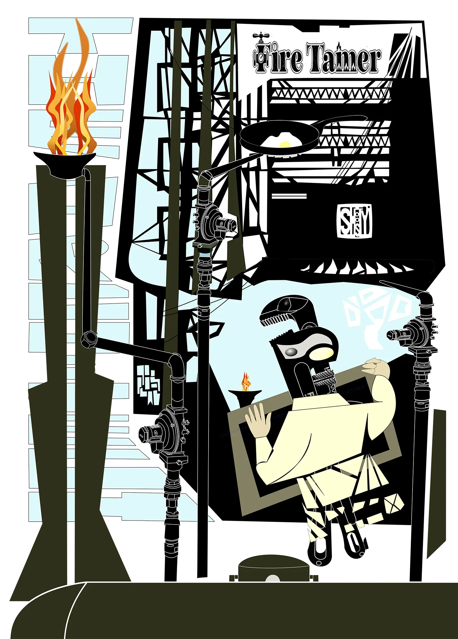 The Contractor Series: Fire Tamer Premium Fitted T-Shirt – Limited Edition Shoosty 2022 Collection - Wearable Fine Art by Shoosty