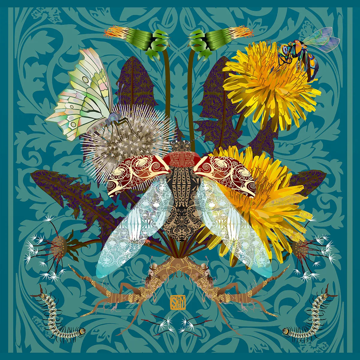 Dandelion and Ladybugs Napkin - Wearable Fine Art by Shoosty