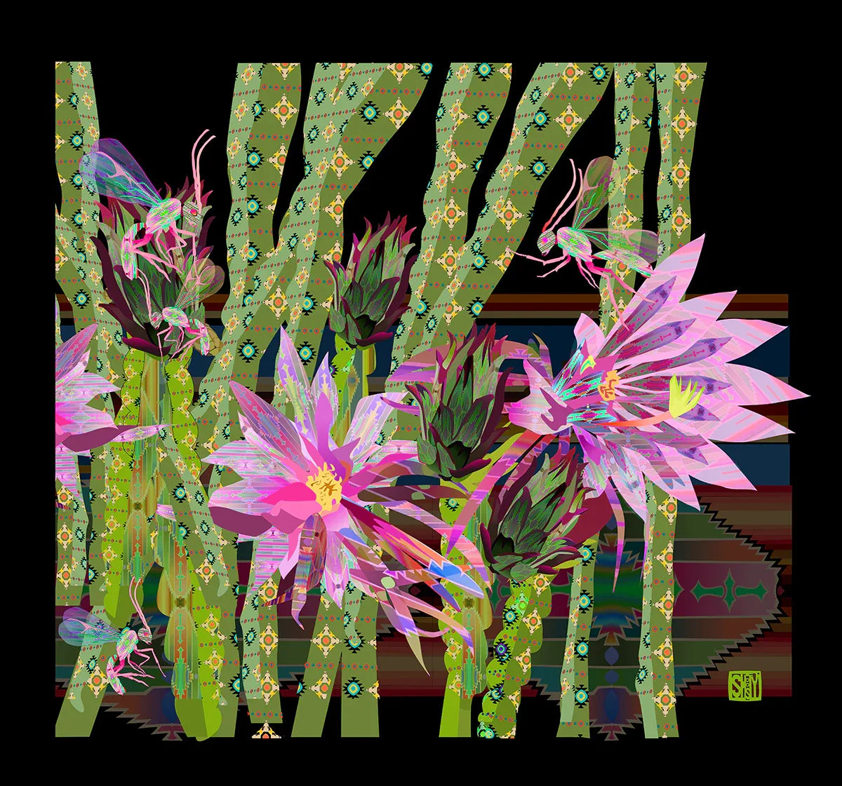 Wasps and Dragonfruit Napkin - Wearable Fine Art by Shoosty