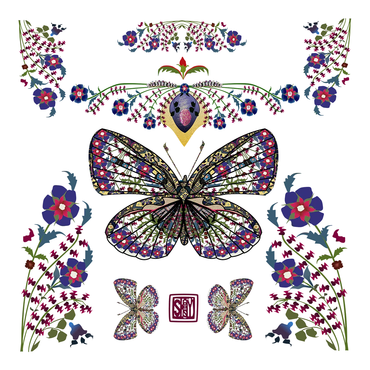 Red White and Blue Butterfly Napkin - Wearable Fine Art by Shoosty