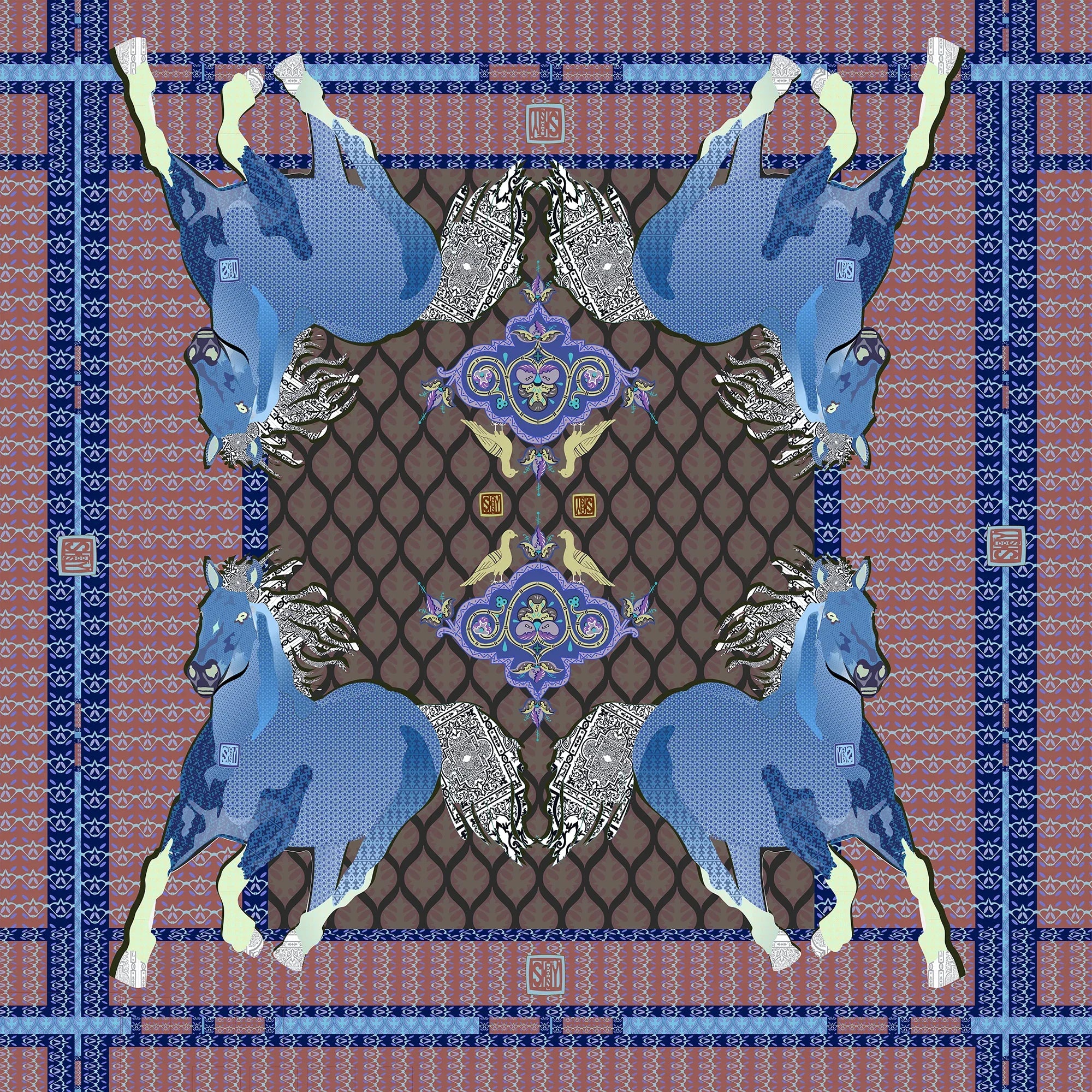 Equine Lattice Masterpiece Silk Scarf – Fit for a Queen - Wearable Fine Art by Shoosty