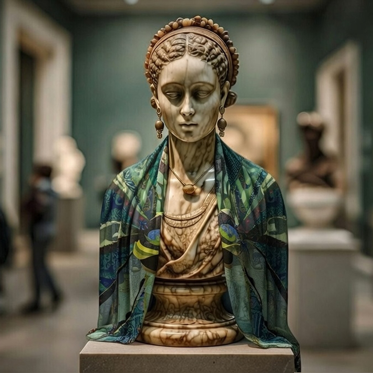 Limited Edition Electric Blue Gecko Silk Scarf – Chromatic Fusionism Series - Wearable Fine Art by Shoosty