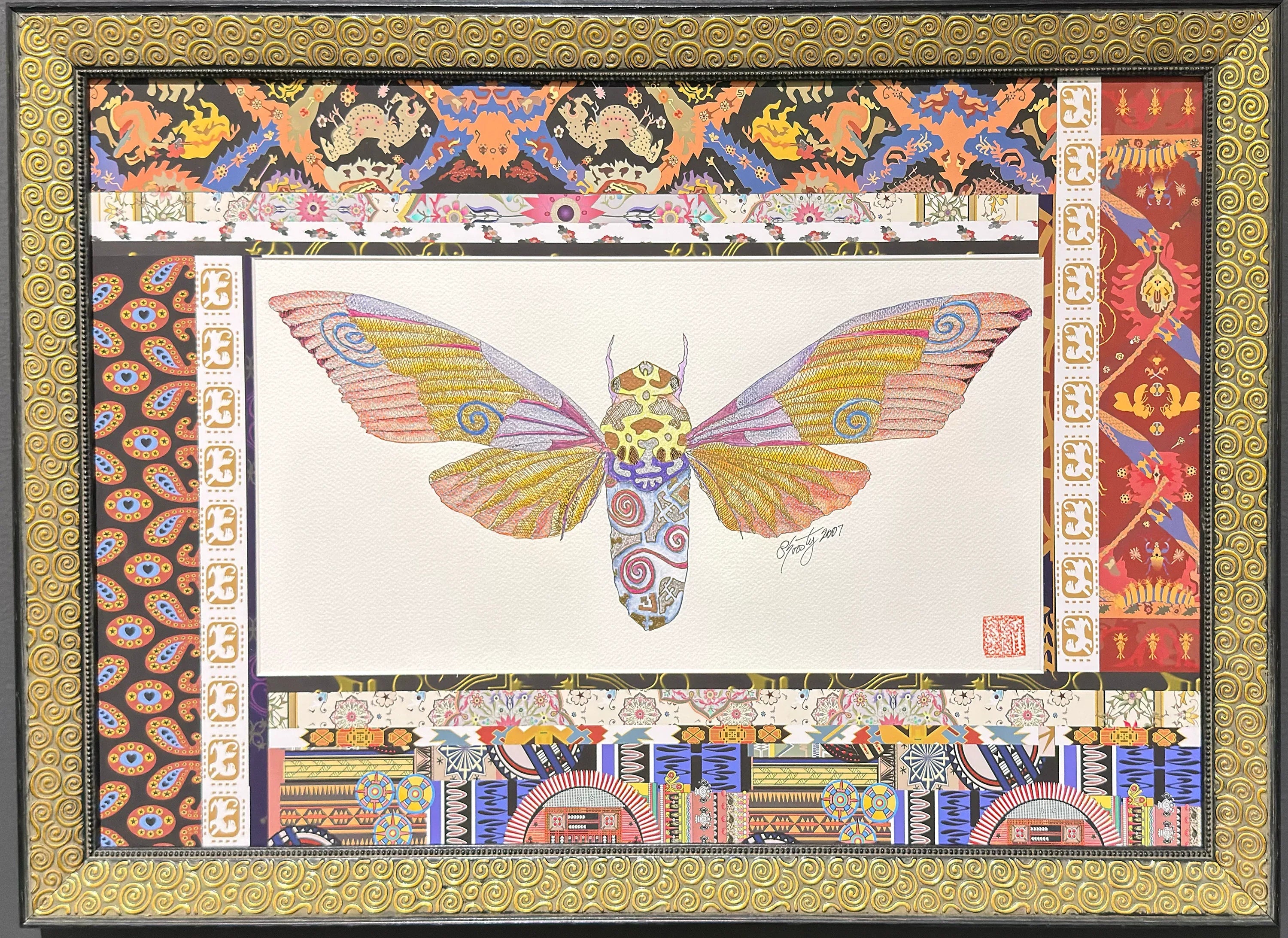 Framed Cicada with Artful Mat - Wearable Fine Art by Shoosty