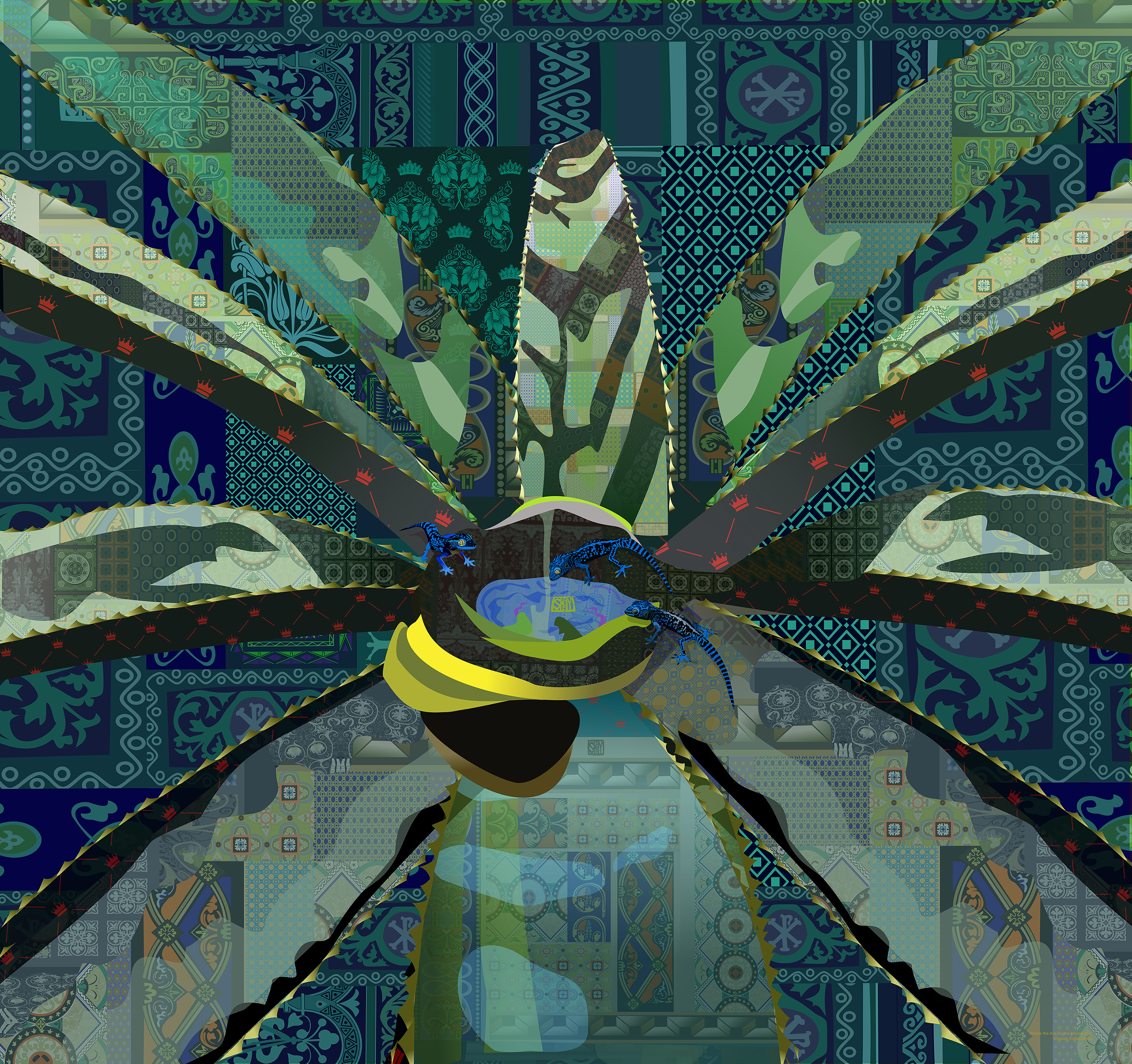 Limited Edition Electric Blue Gecko Silk Scarf – Chromatic Fusionism Series - Wearable Fine Art by Shoosty