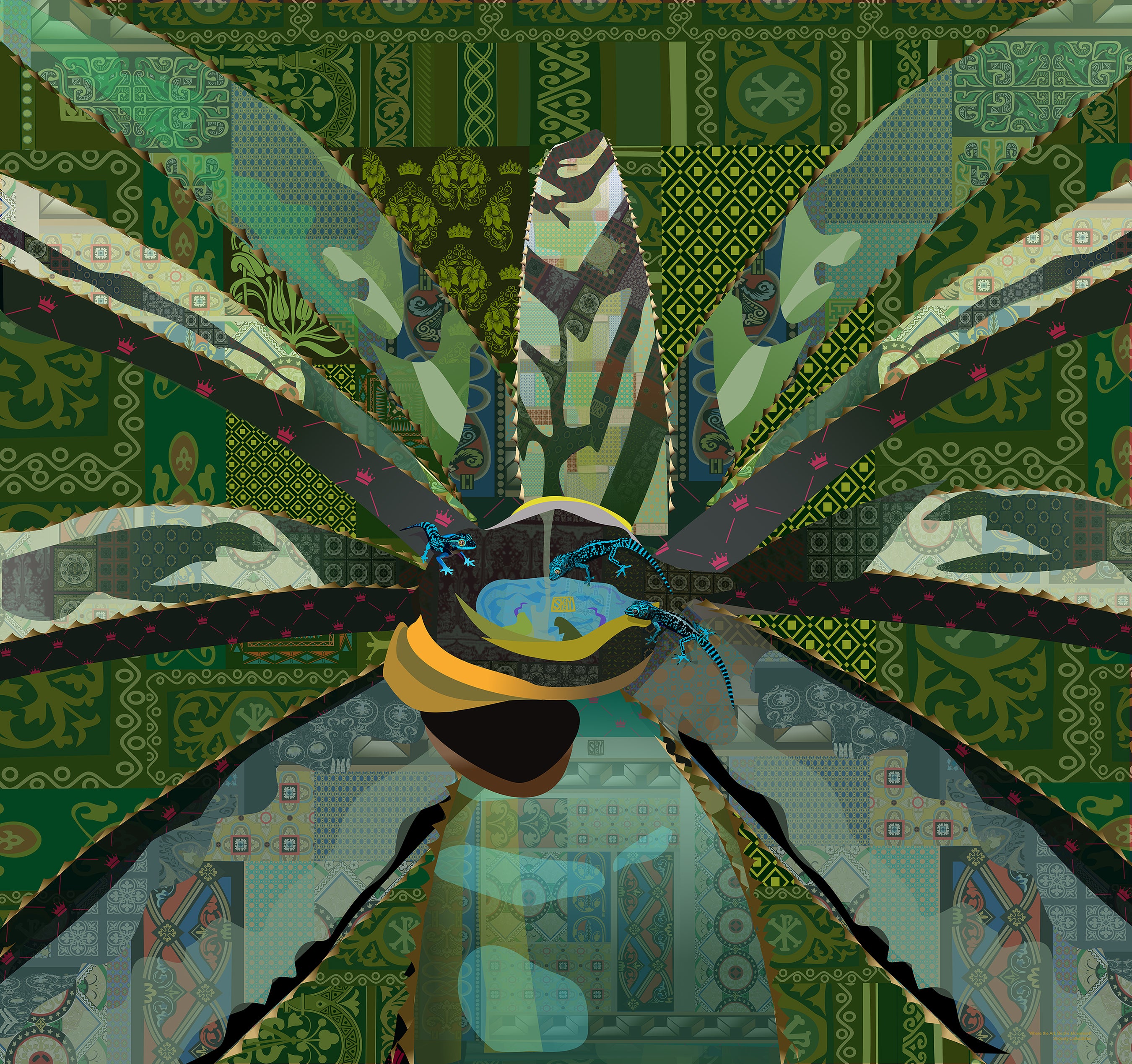 Limited Edition Electric Blue Gecko Silk Scarf – Chromatic Fusionism Series - Wearable Fine Art by Shoosty