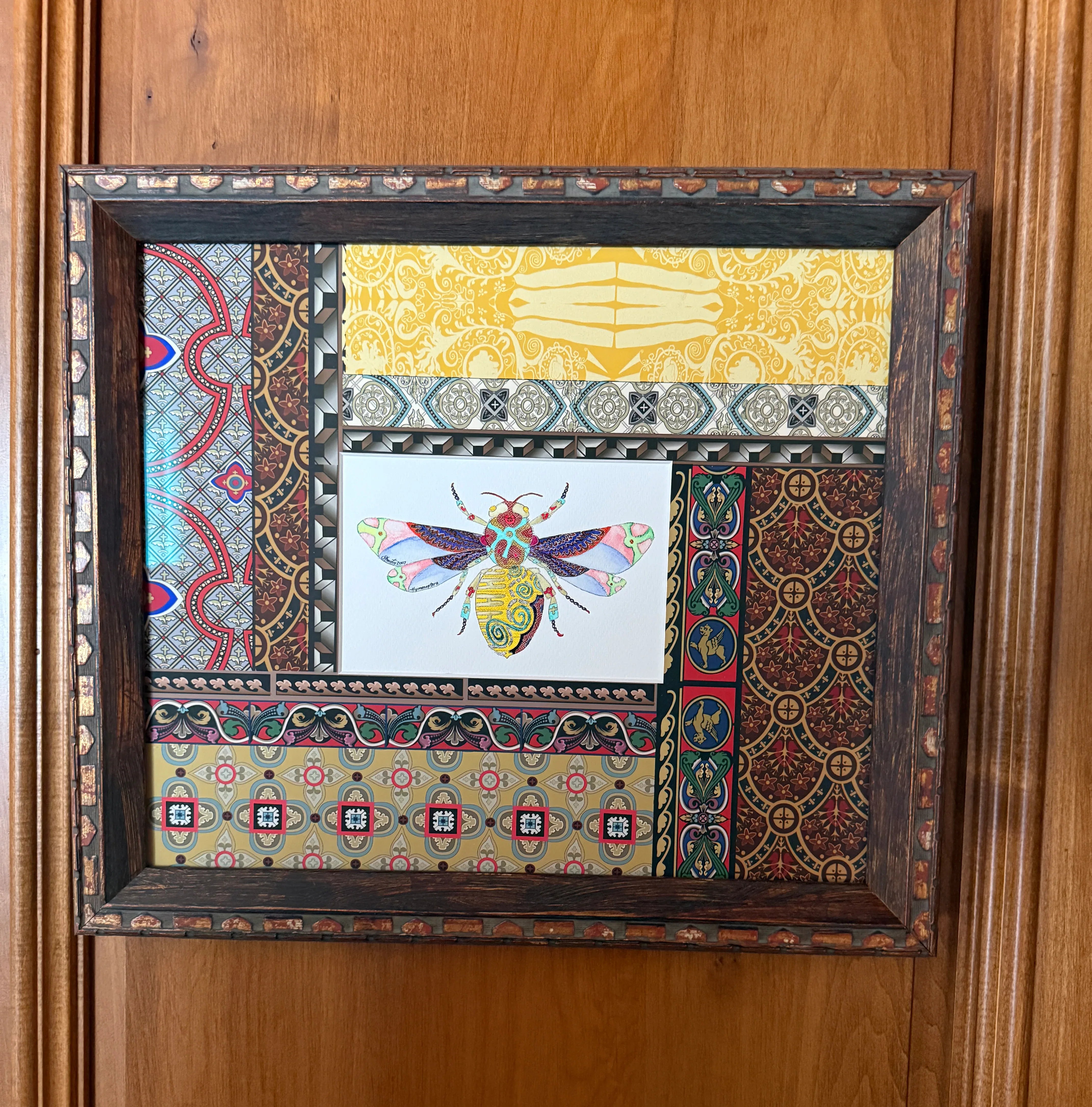 Original Watercolor Bumblebee with Artful Mat and Besoken Frame - Wearable Fine Art by Shoosty