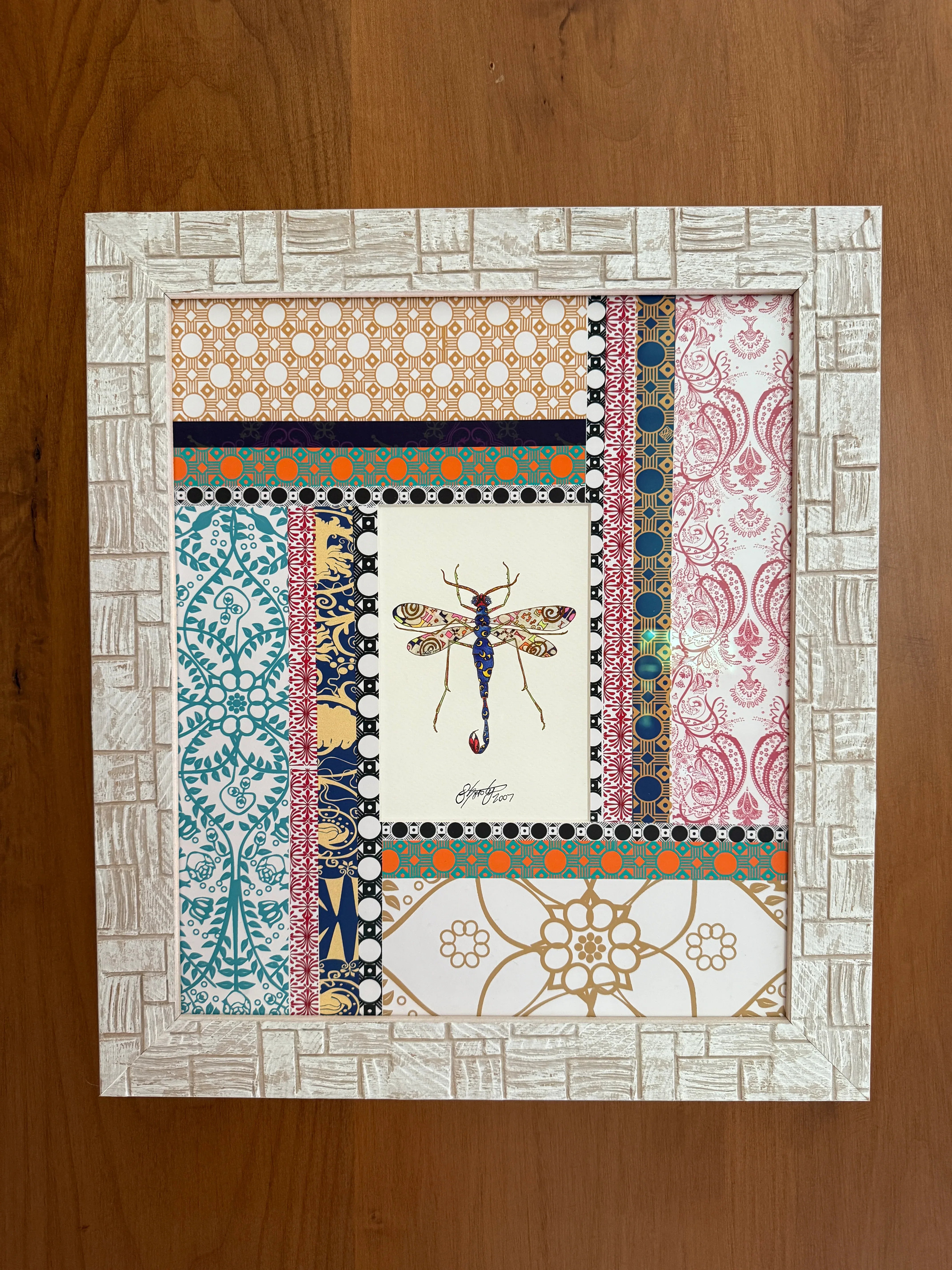 Original watercolor painting of a Scorpion Dragonfly with Artful Mat and Bespoken Frame - Wearable Fine Art by Shoosty