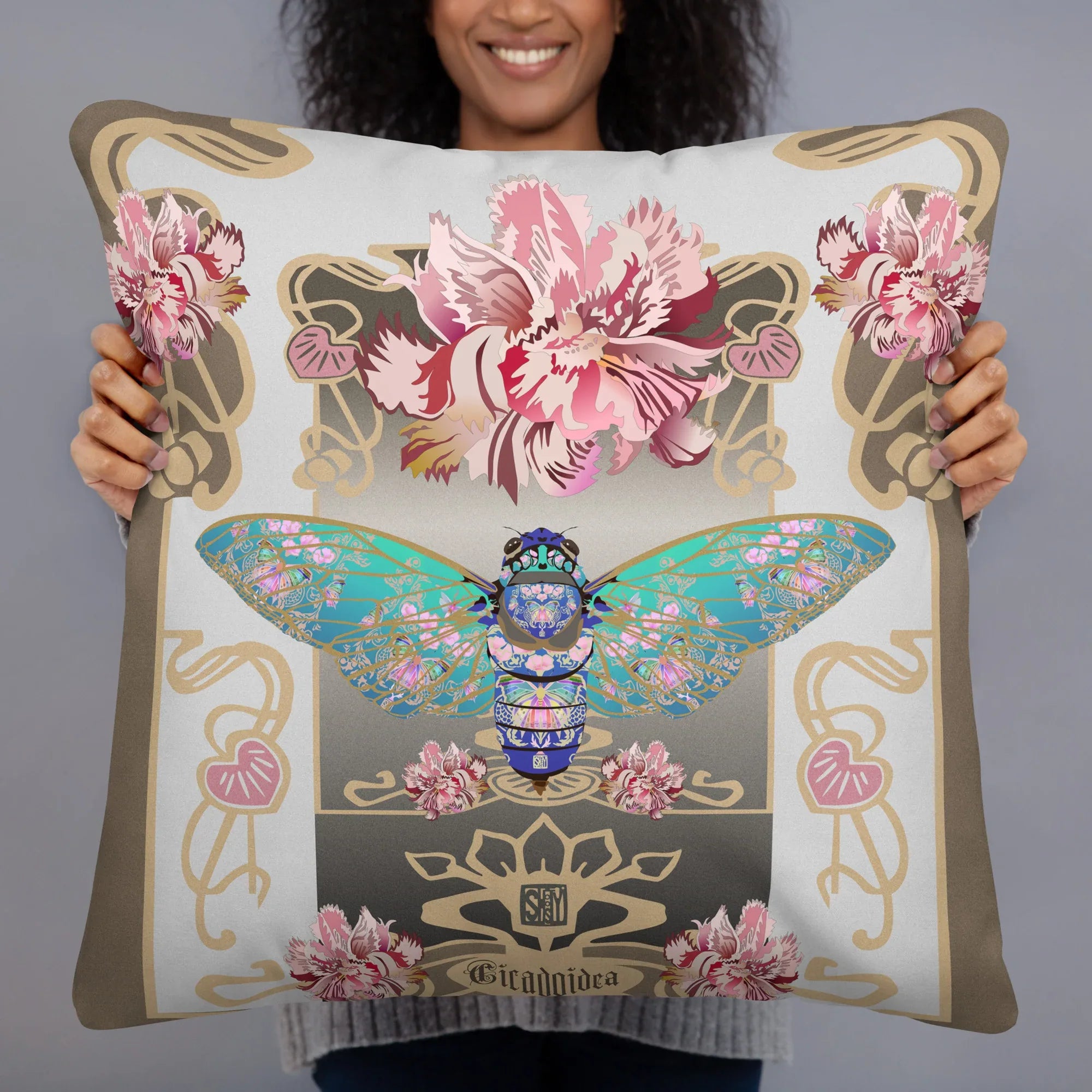 Gold Cicada Pillow Default Title - Wearable Fine Art by Shoosty