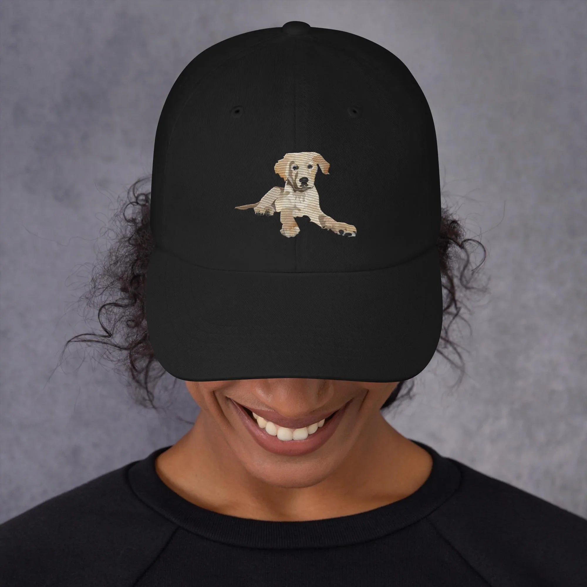 Benny Puppy Dad hat Black - Wearable Fine Art by Shoosty