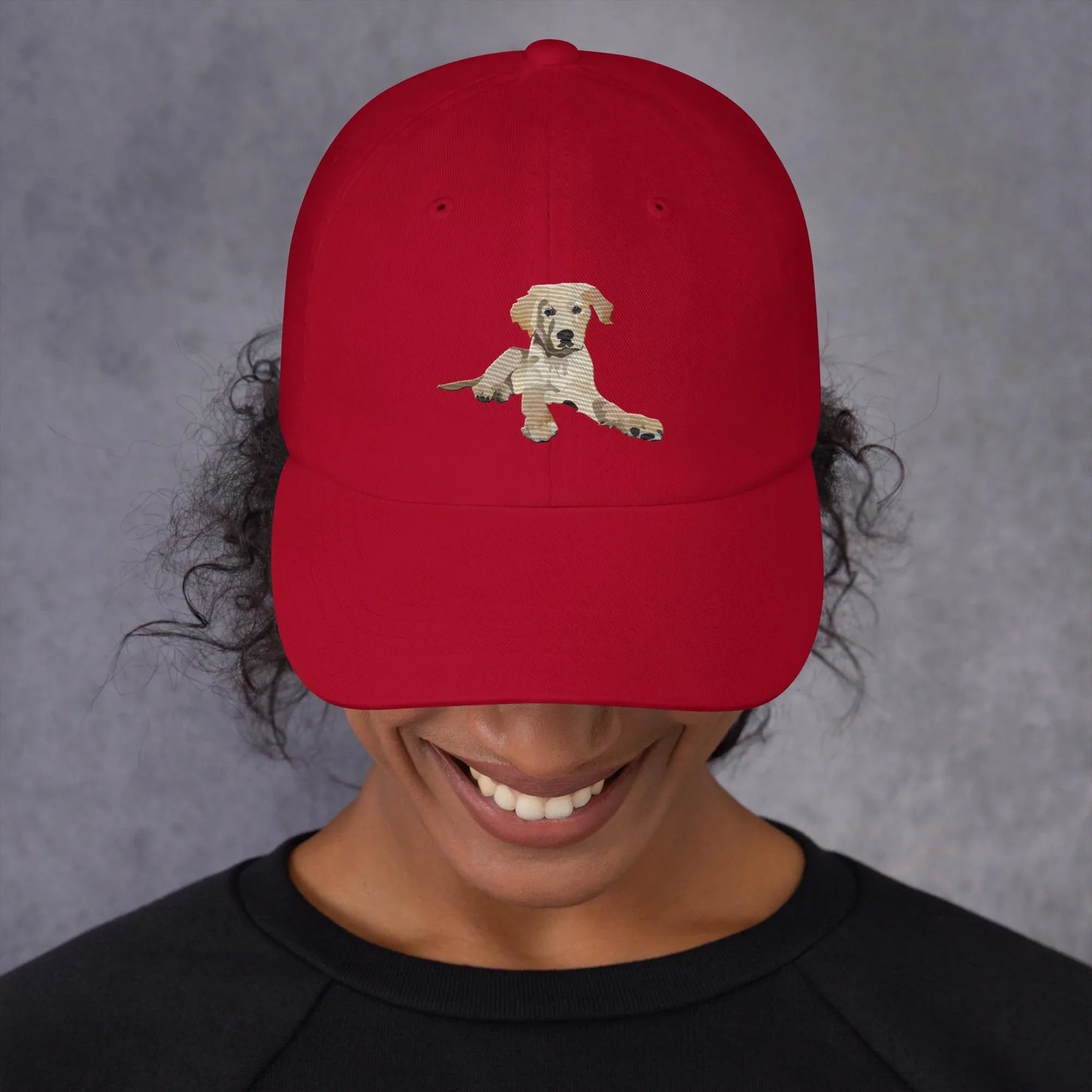 Benny Puppy Dad hat Cranberry - Wearable Fine Art by Shoosty