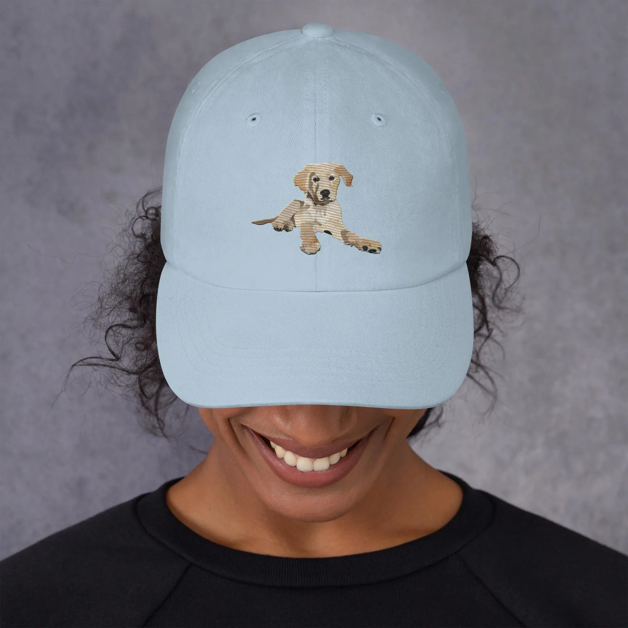 Benny Puppy Dad hat Light Blue - Wearable Fine Art by Shoosty