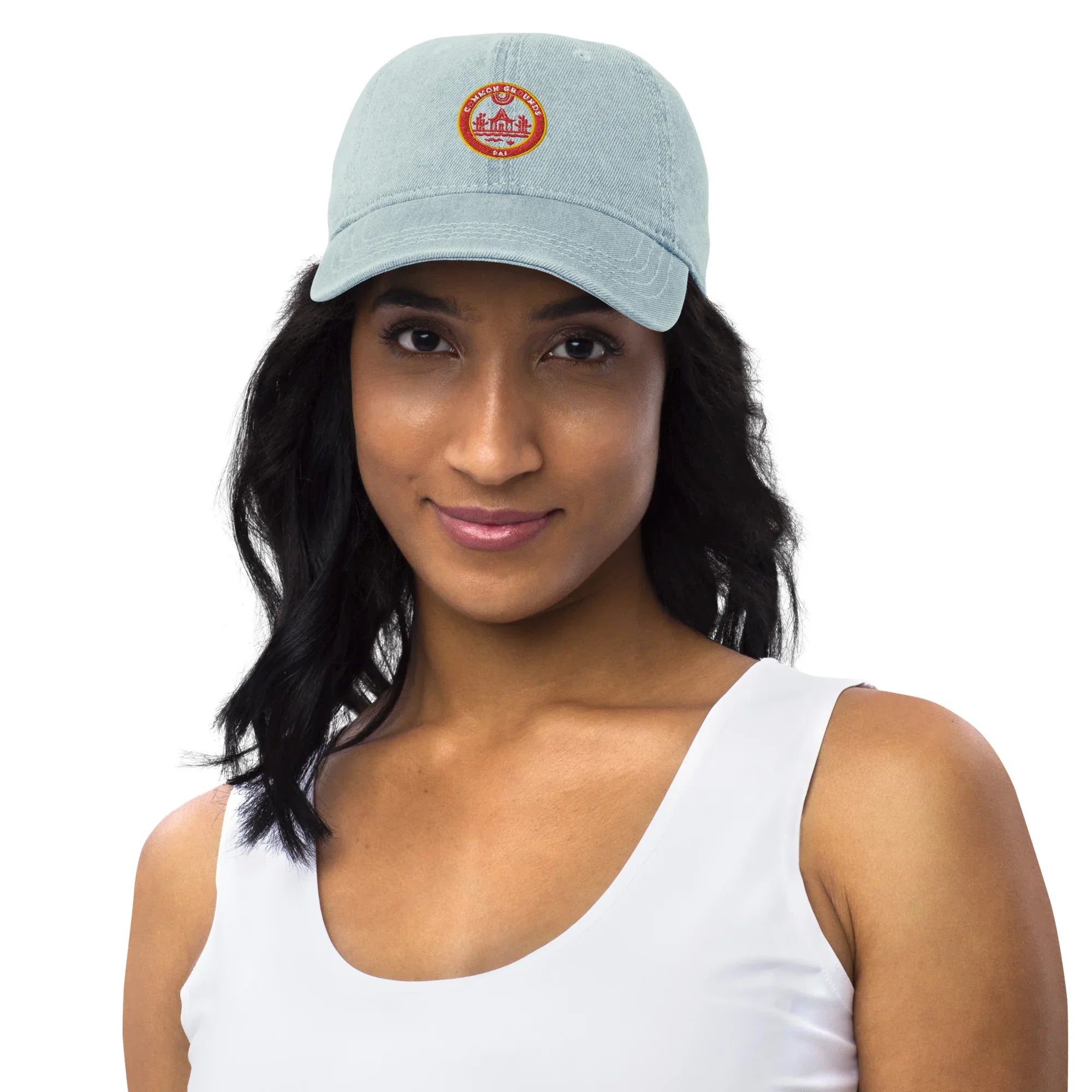 Common Grounds Denim Hat - Wearable Fine Art by Shoosty