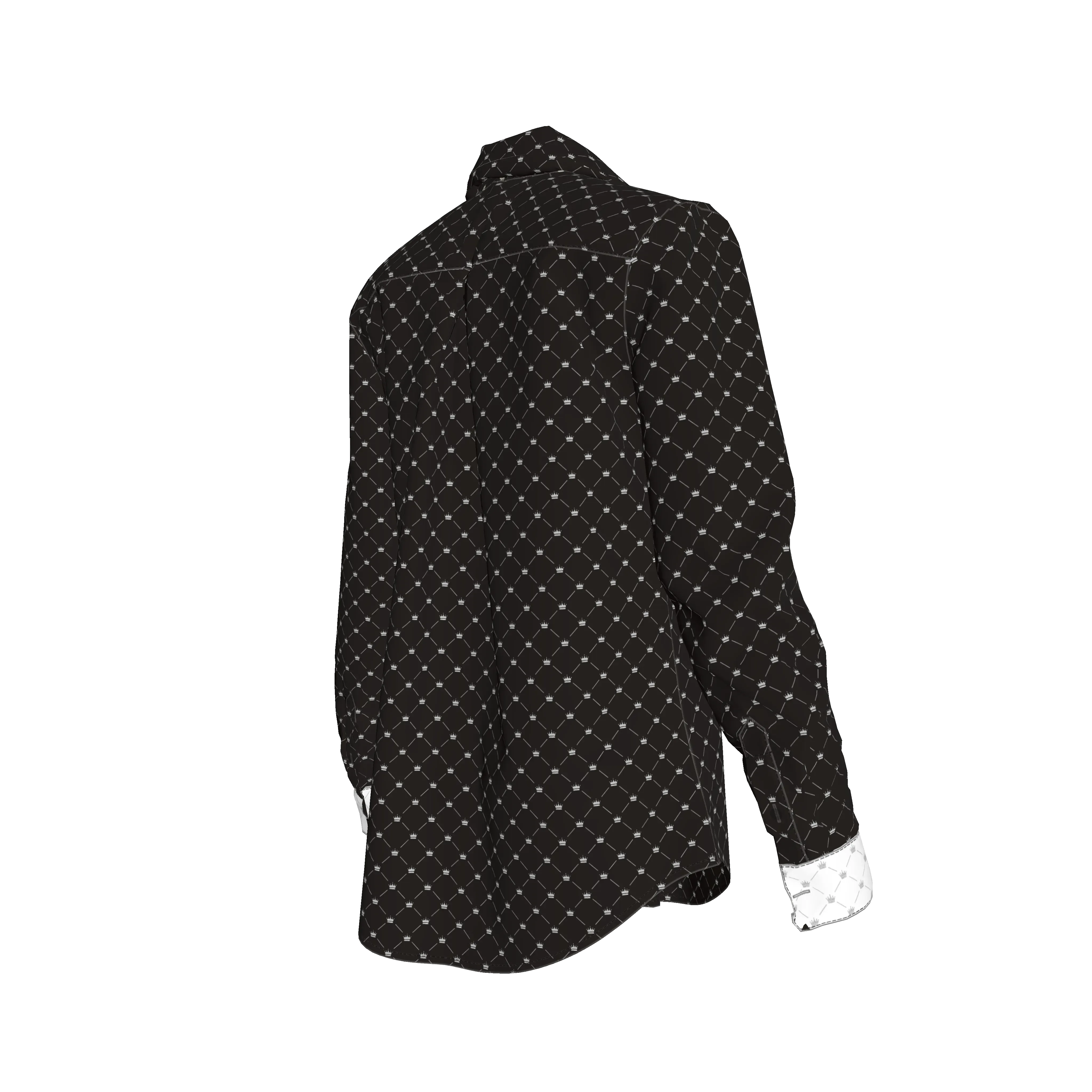 Crown and LInes Royal Silver on Black Soft-Structured Linen Button Front Women's Shirt - Wearable Fine Art by Shoosty