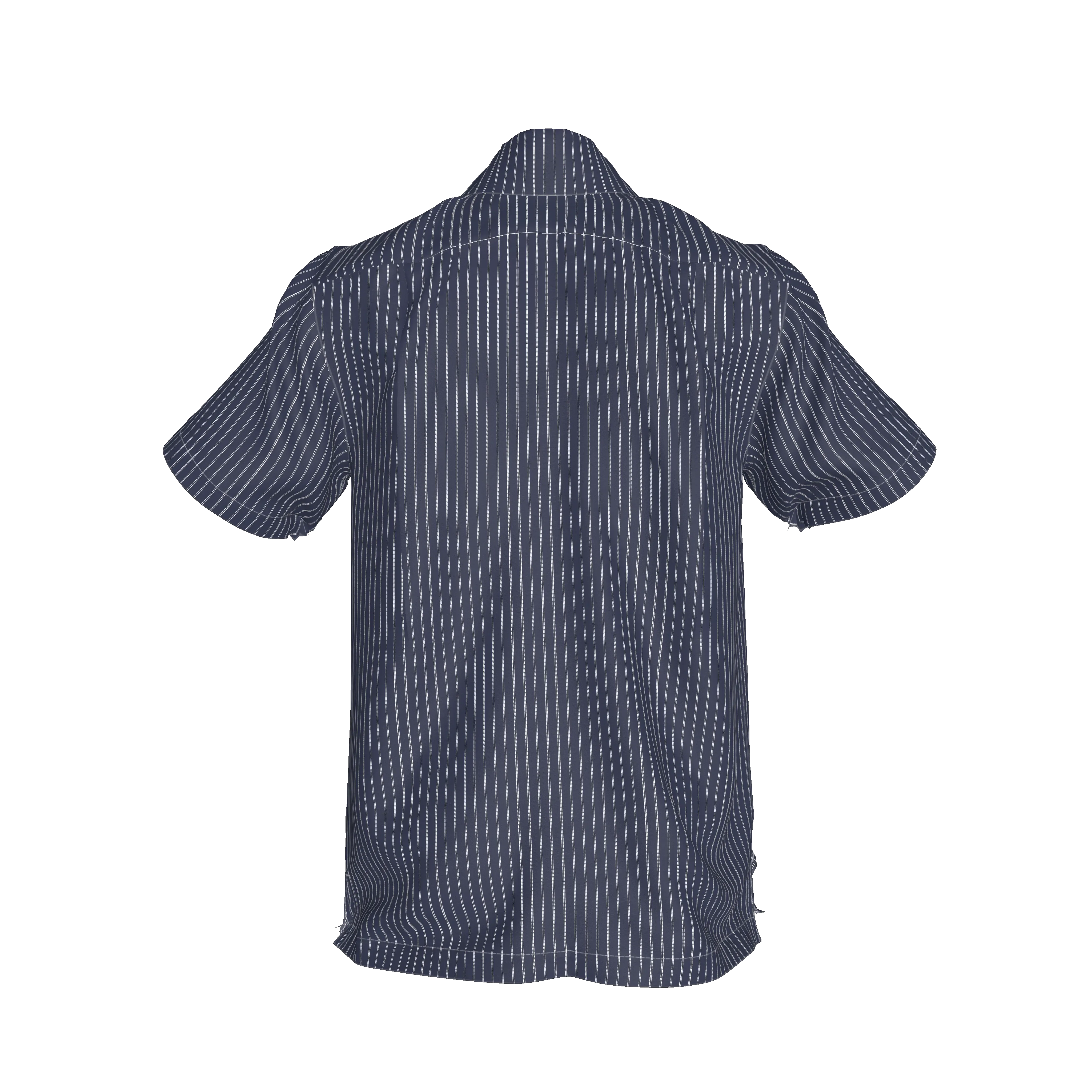 White on Dk Blue Pinstriped Short Sleeve Men’s Shirt with Collar - Wearable Fine Art by Shoosty