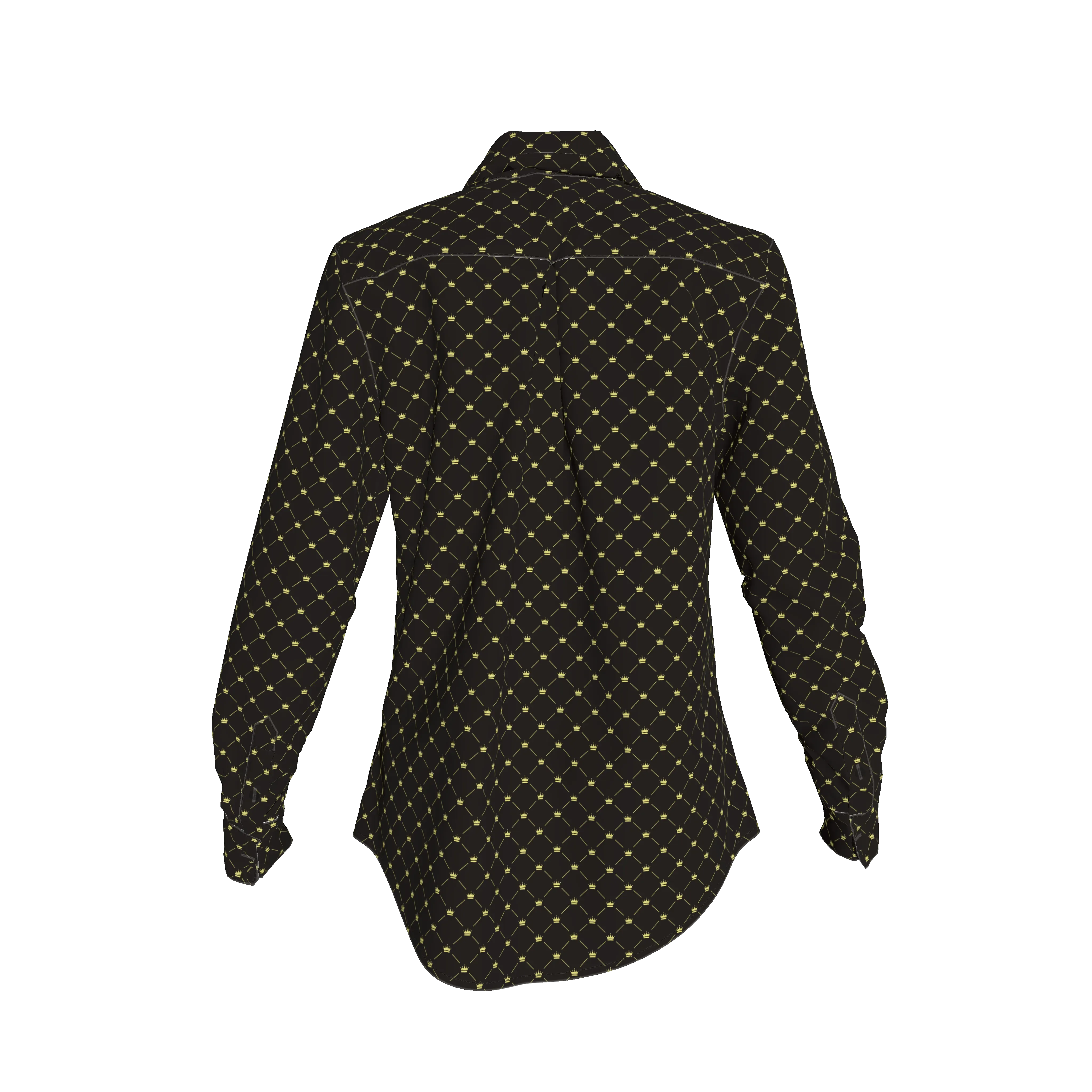 Crown and Lines Gold on Black Soft-Structured Linen Button Front Women's Shirt - Wearable Fine Art by Shoosty