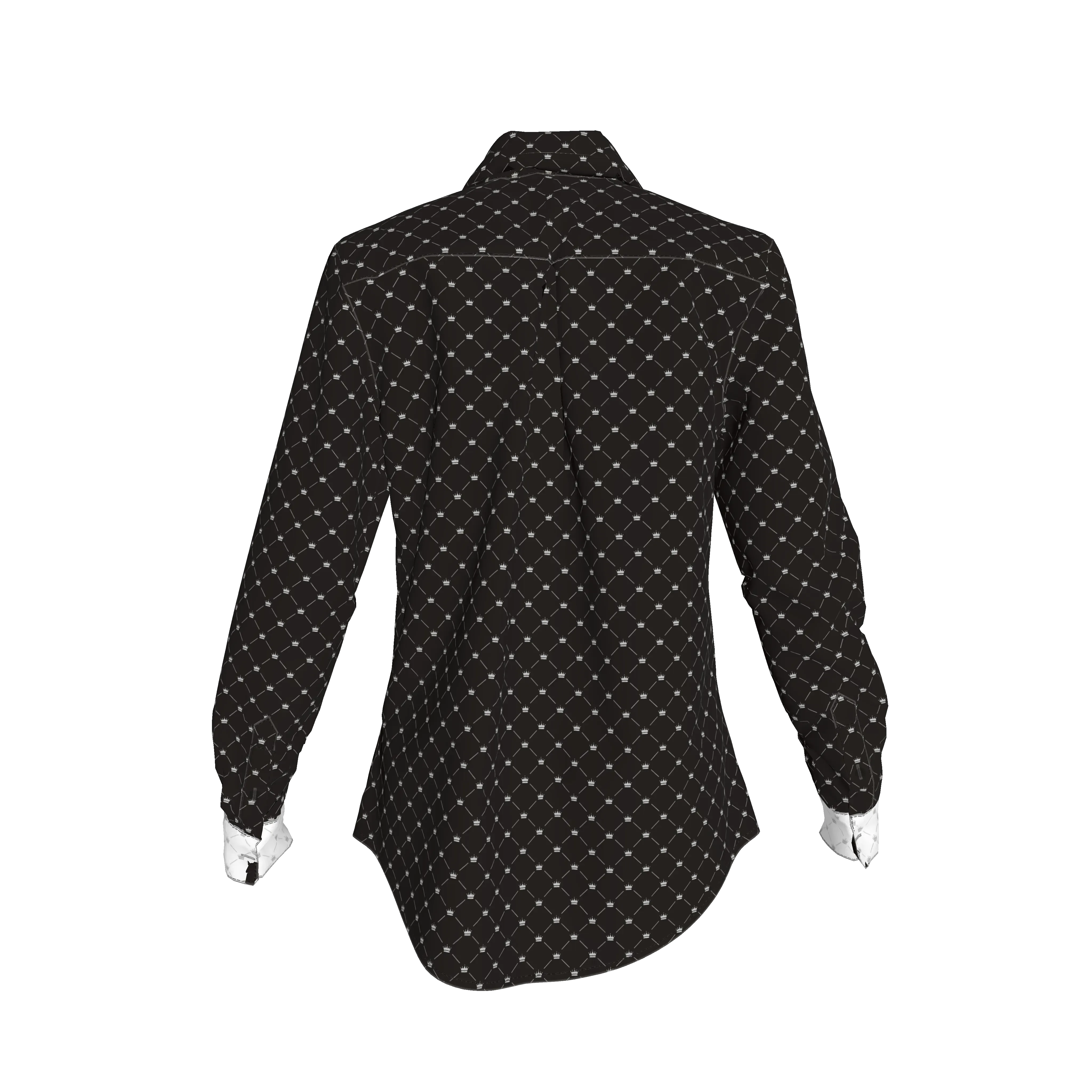 Crown and LInes Royal Silver on Black Soft-Structured Linen Button Front Women's Shirt - Wearable Fine Art by Shoosty