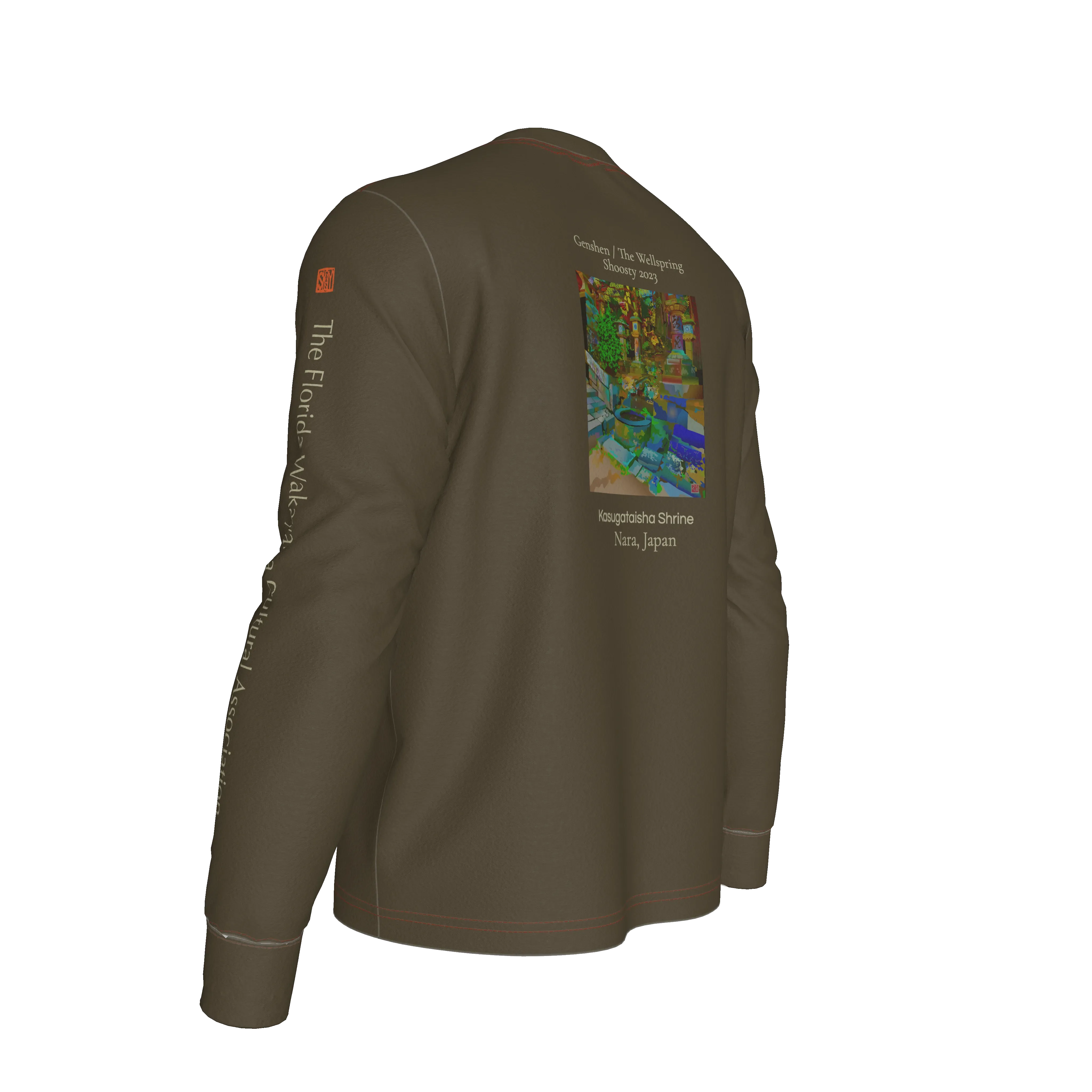 Kasugataisha Shrine Wellspring Long Sleeve Henley T-Shirt - Wearable Fine Art by Shoosty