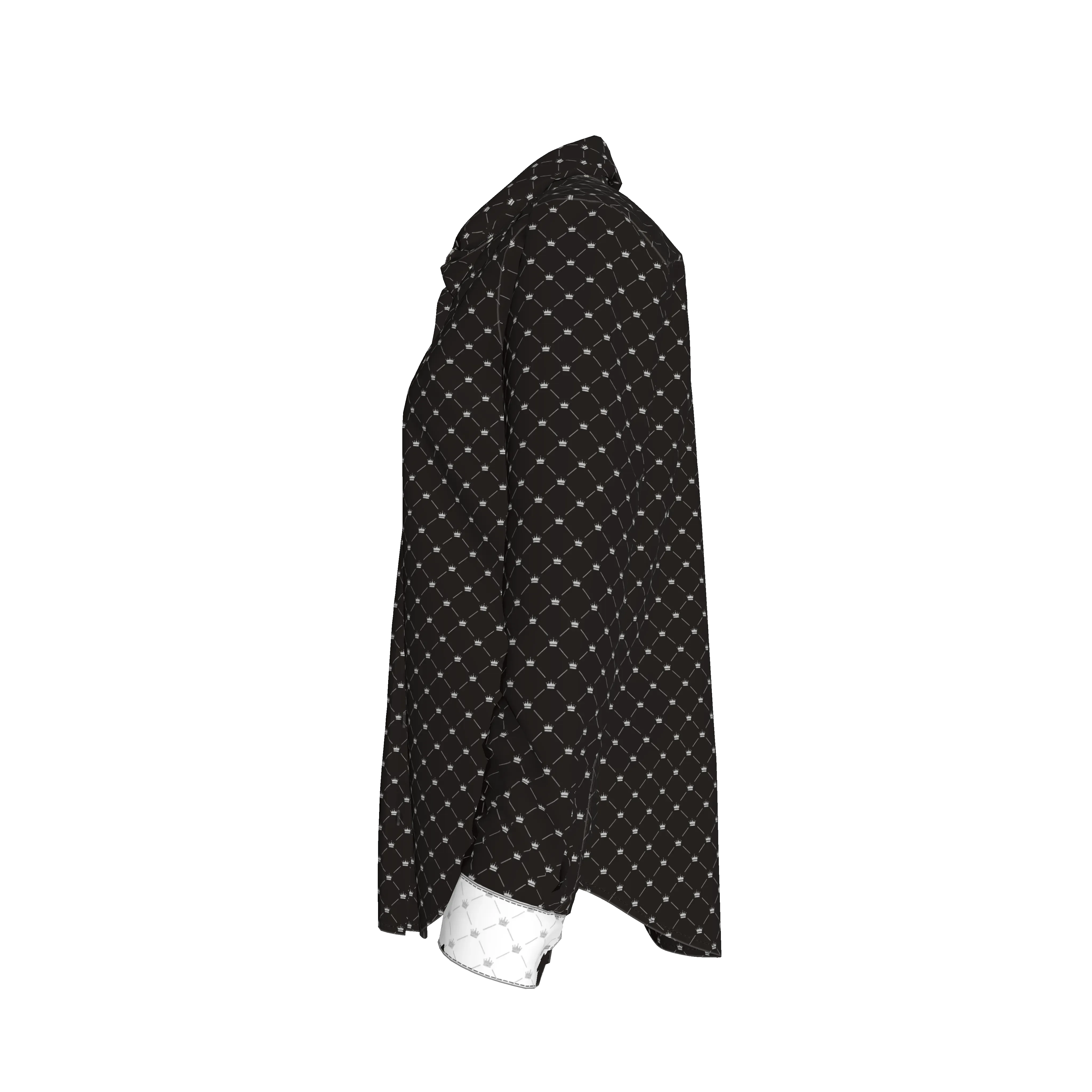 Crown and LInes Royal Silver on Black Soft-Structured Linen Button Front Women's Shirt - Wearable Fine Art by Shoosty