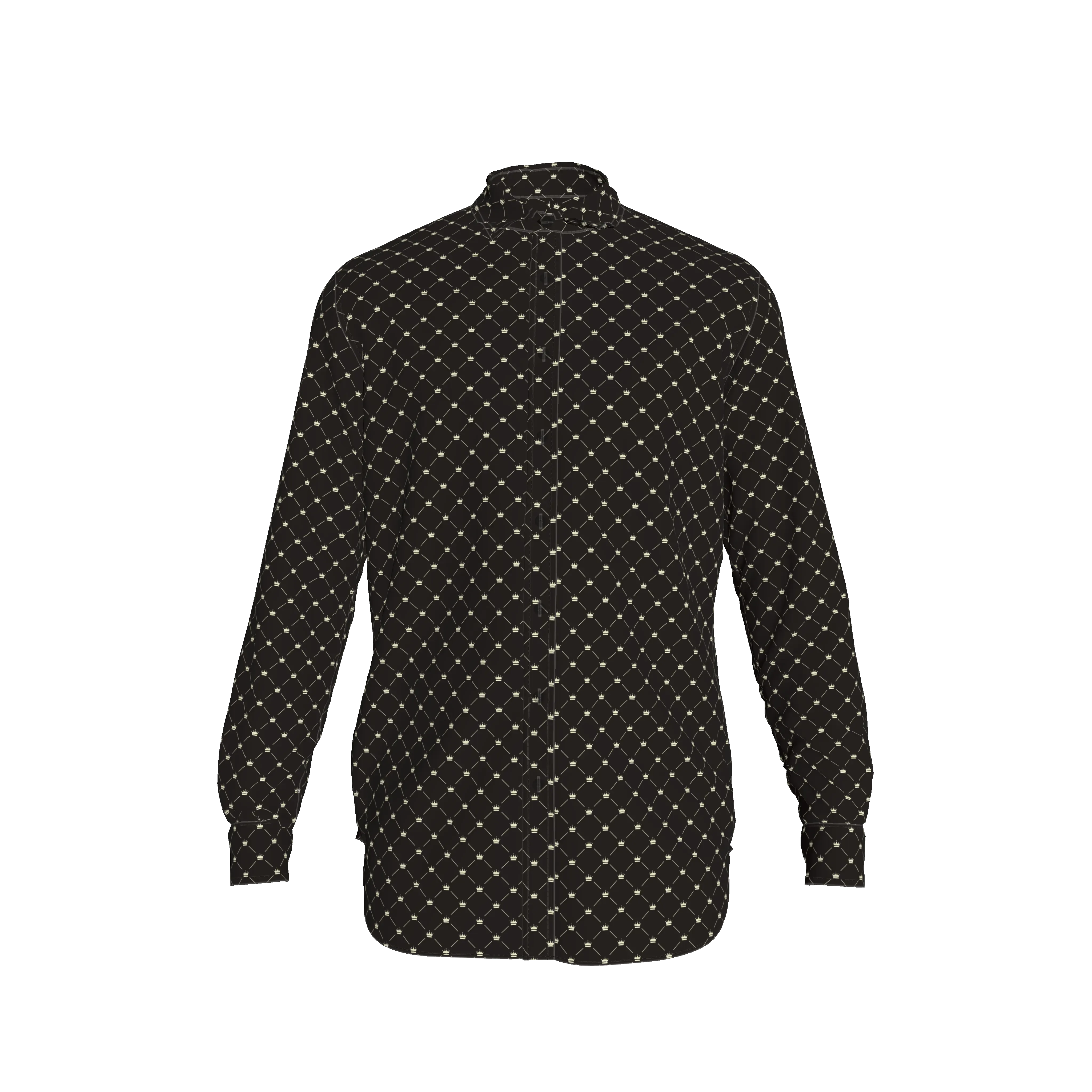 Crown and Lines Silver on Black Structured Linen Men's Dress Shirt - Wearable Fine Art by Shoosty