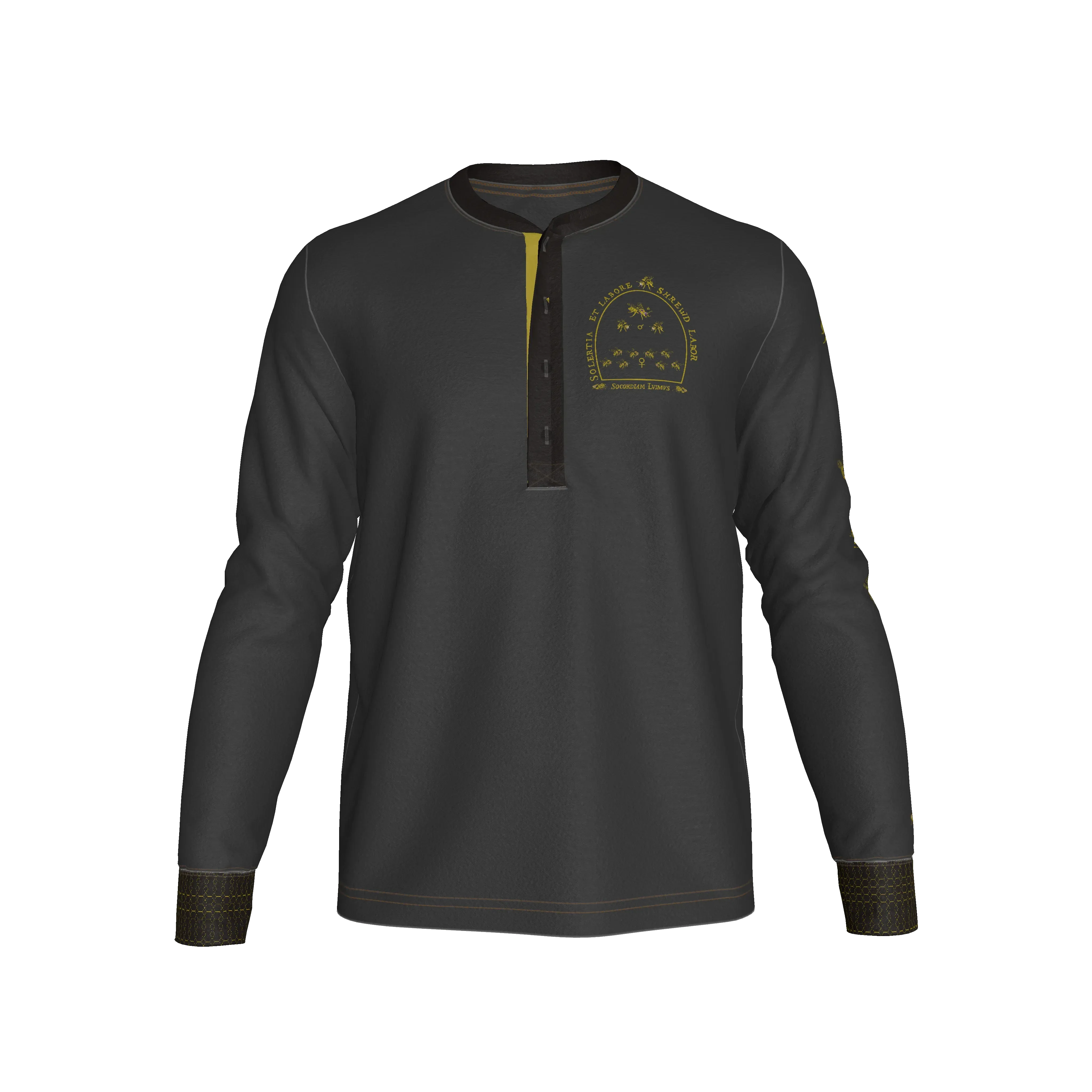 Bee Hierarchy Long Sleeve Henley T-Shirt – Limited Edition Shoosty Artist Series - Wearable Fine Art by Shoosty