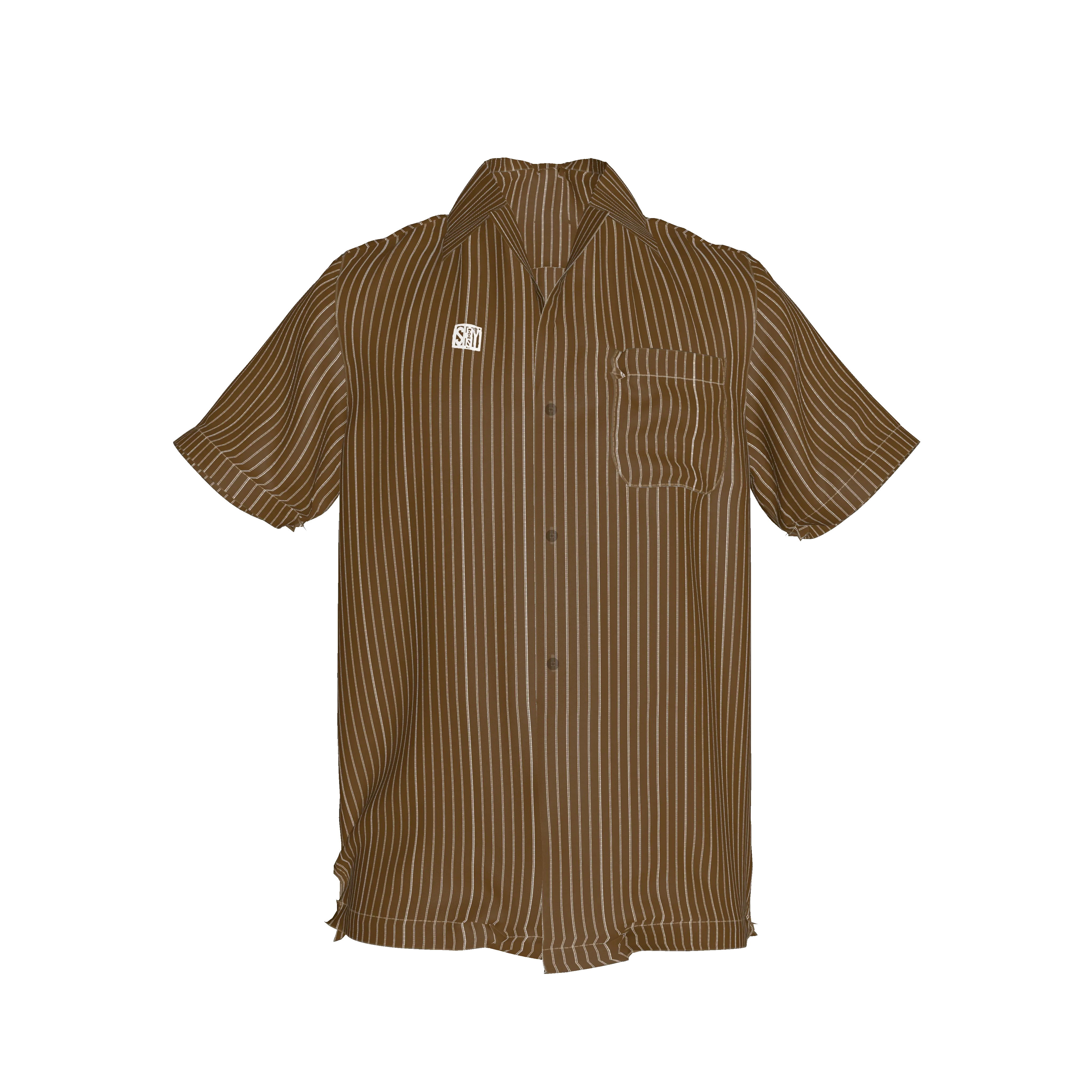 Brown Trim with White Pinstripe Short Sleeve Men’s Shirt with Collar - Wearable Fine Art by Shoosty