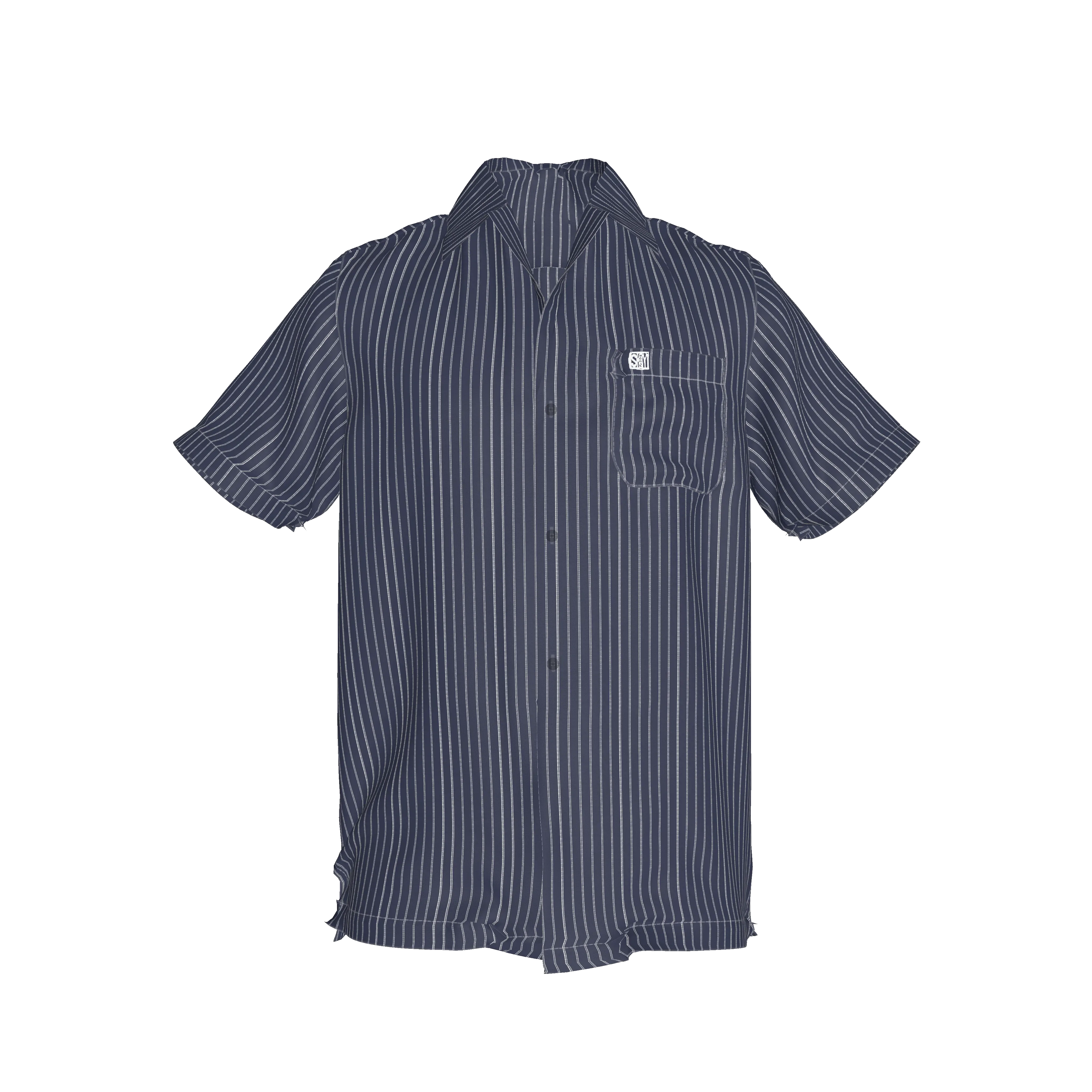 White on Dk Blue Pinstriped Short Sleeve Men’s Shirt with Collar - Wearable Fine Art by Shoosty